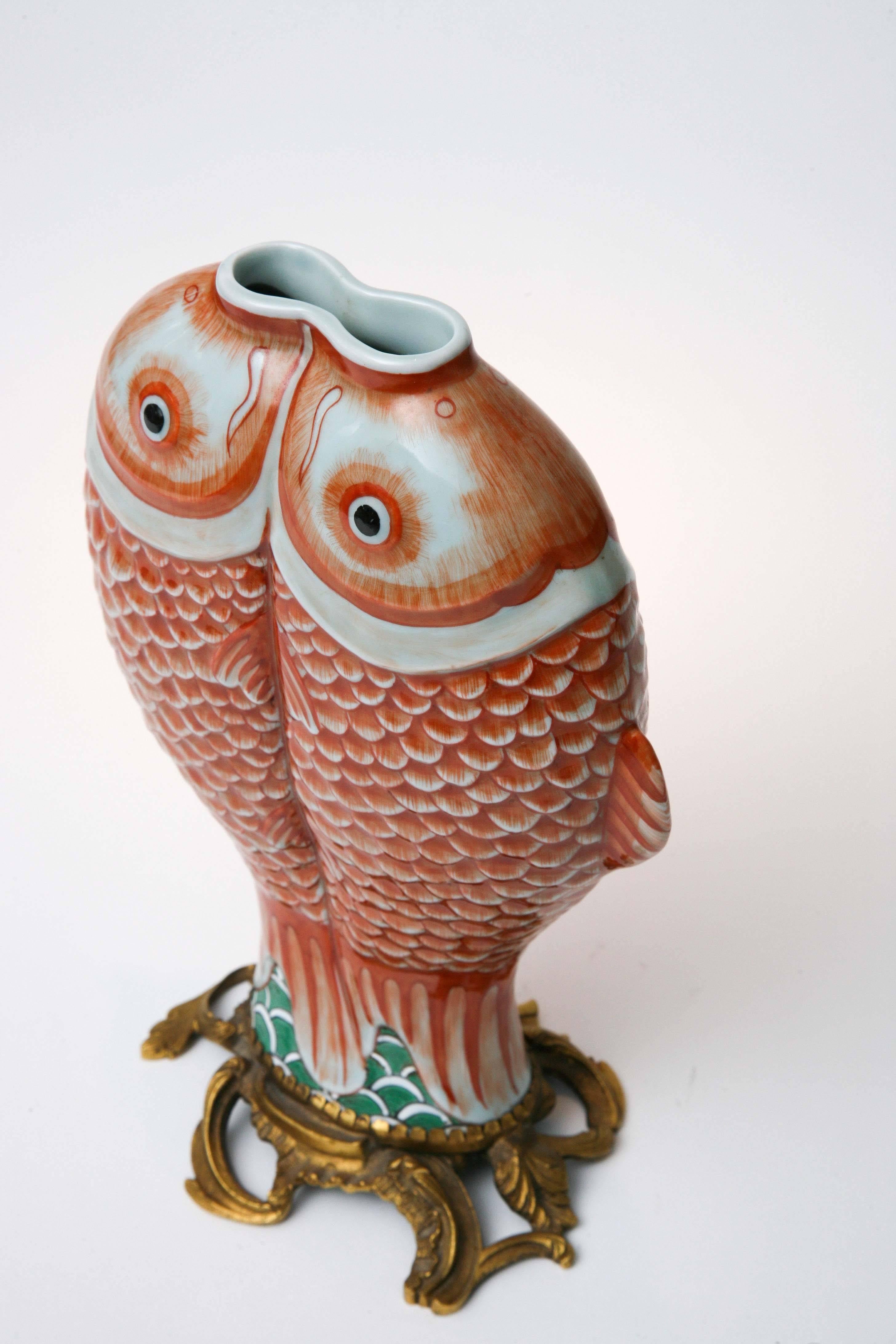 Pair of Double Carp Chinese Bronze-Mounted Export Porcelain, Qing Dynasty 4