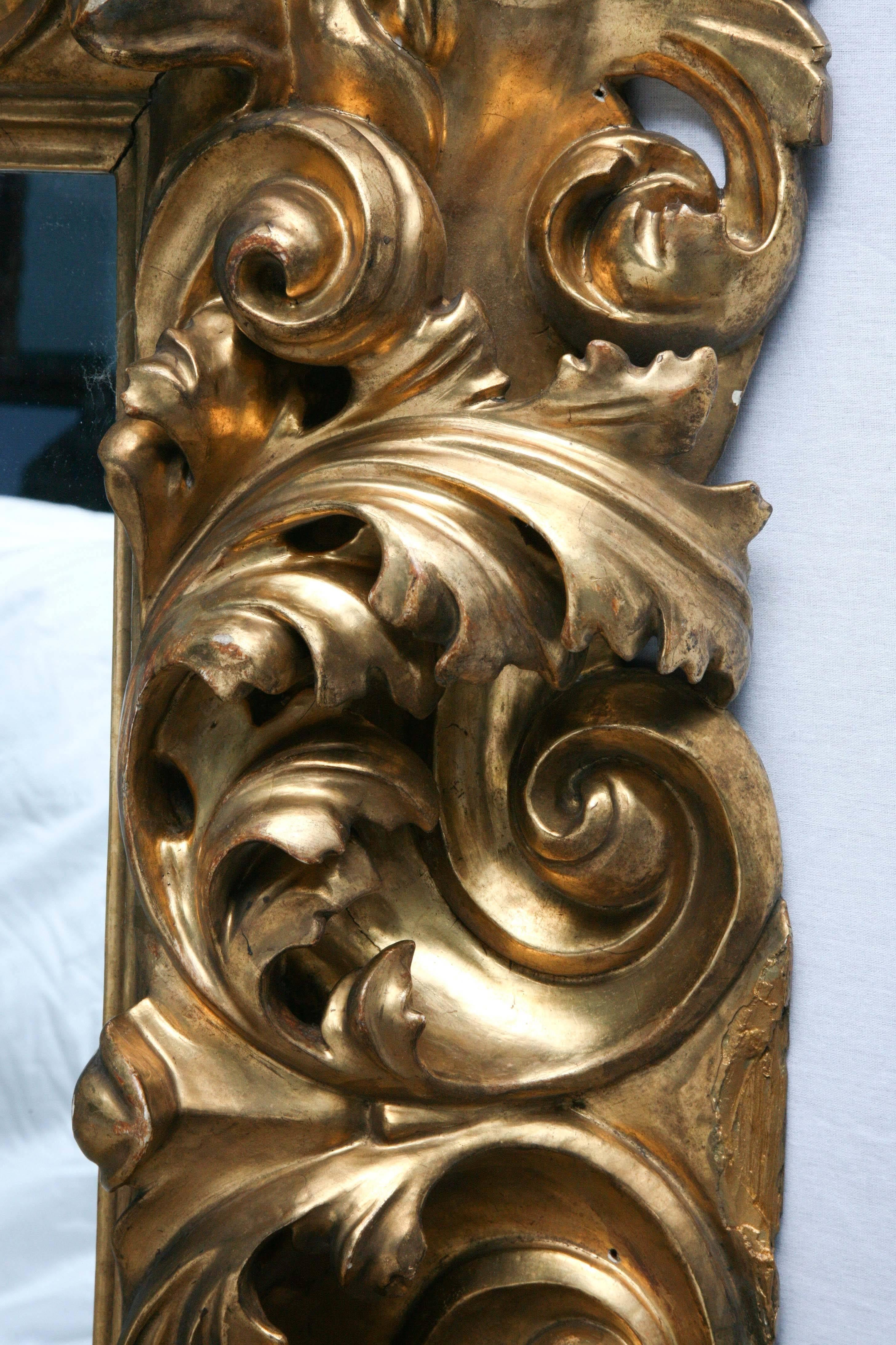 Italian Baroque Carved Giltwood Mirror, 18th Century 4