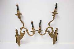 Antique French Neoclassic Henri Vian Gilt Bronze Appliqués Wall Sconces, Signed