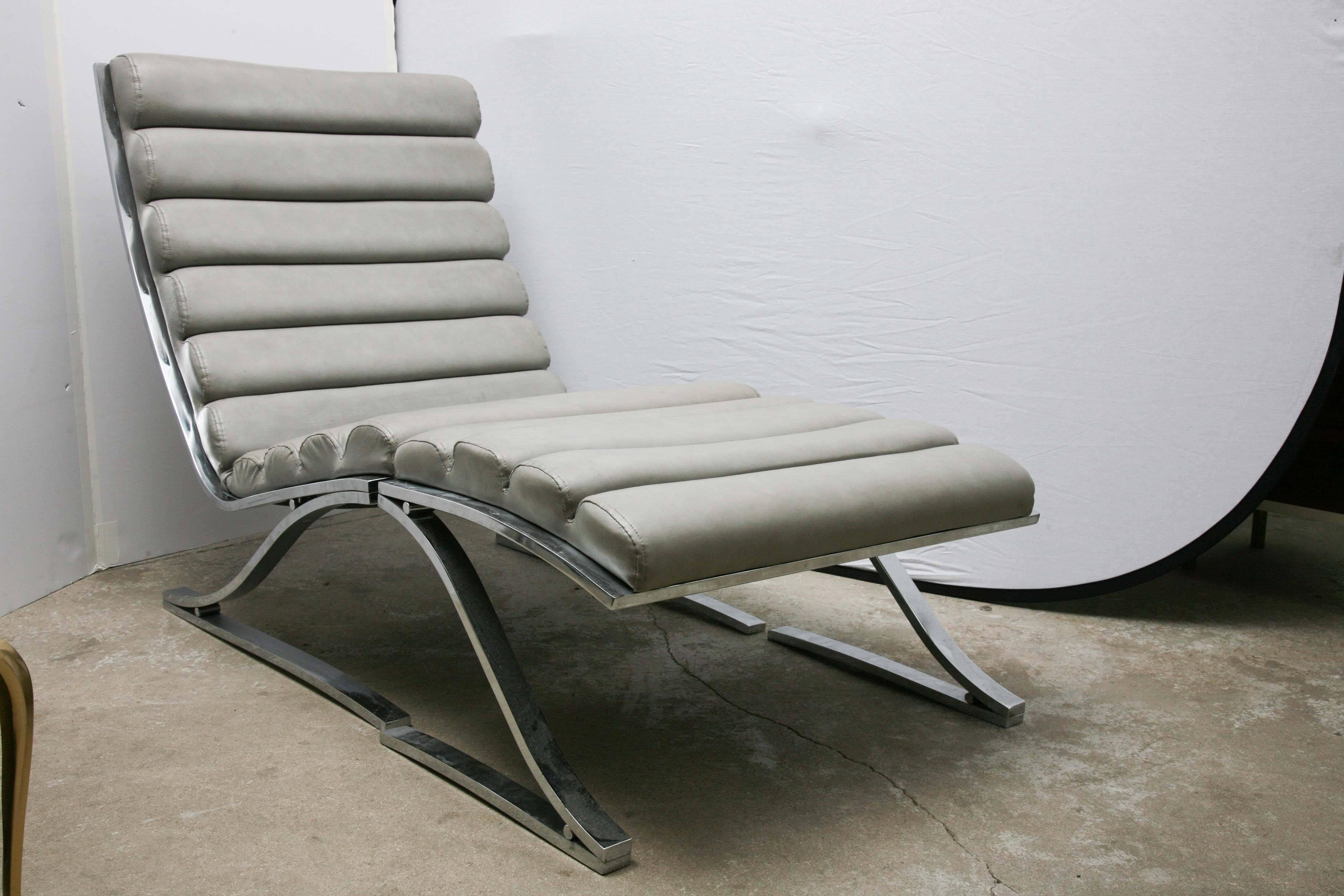 American Mid-Century Modern D I A Cantilevered Chrome Lounge Chair/Ottoman