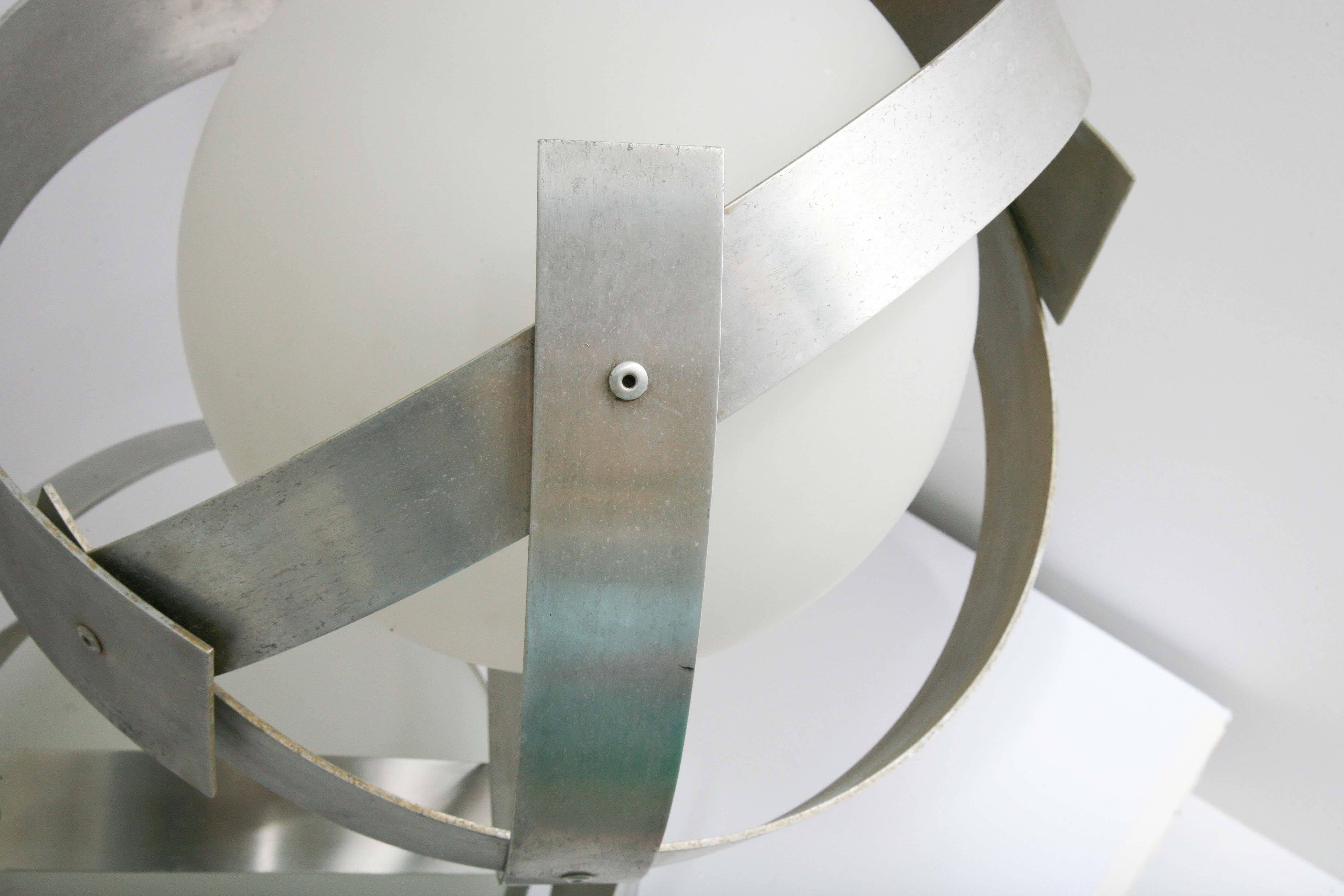 20th Century Mid-Century Modern Continental Glass /Aluminum Saturn Pendant Ceiling Lamp For Sale