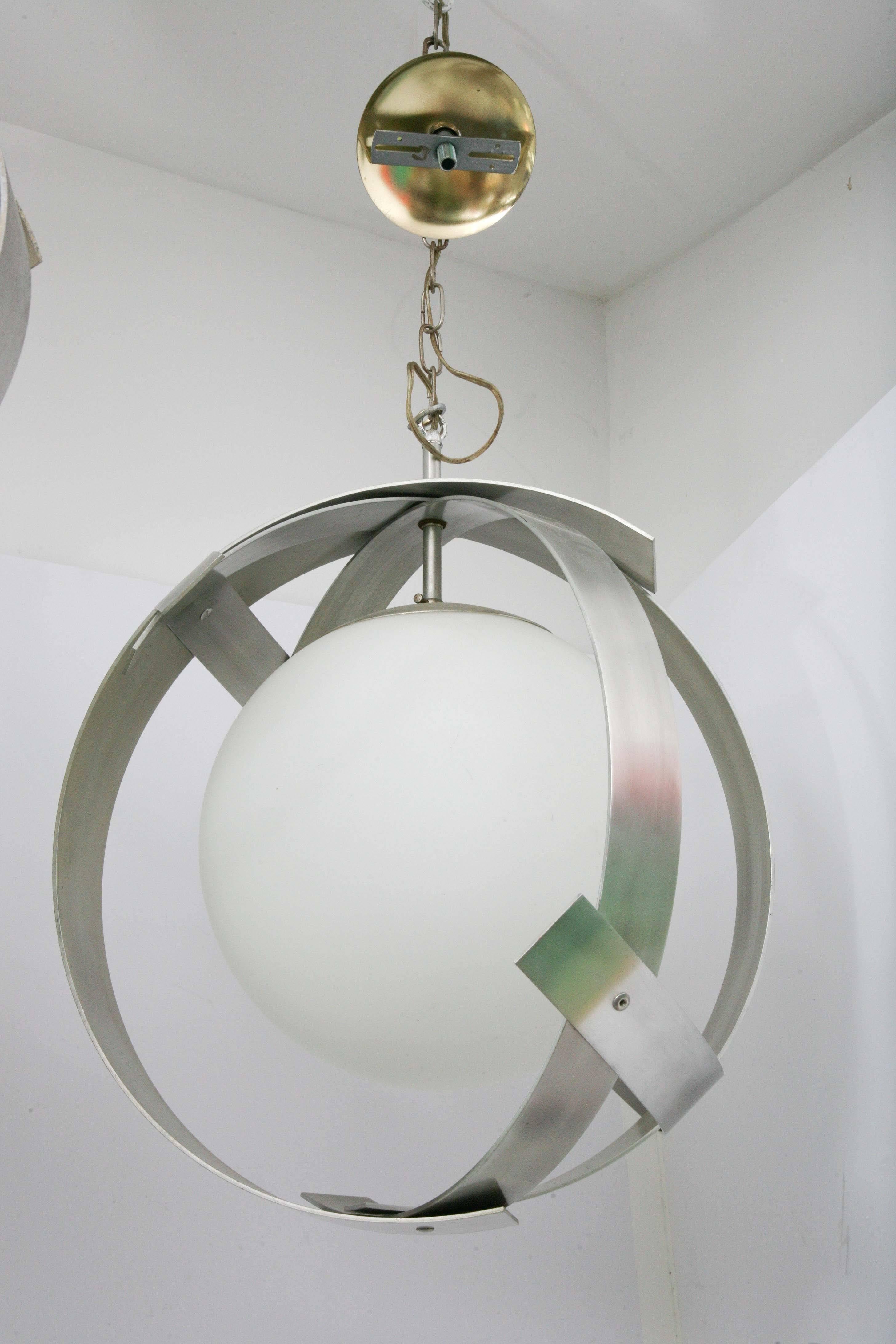 Mid-Century Modern Continental Glass /Aluminum Saturn Pendant Ceiling Lamp For Sale 2
