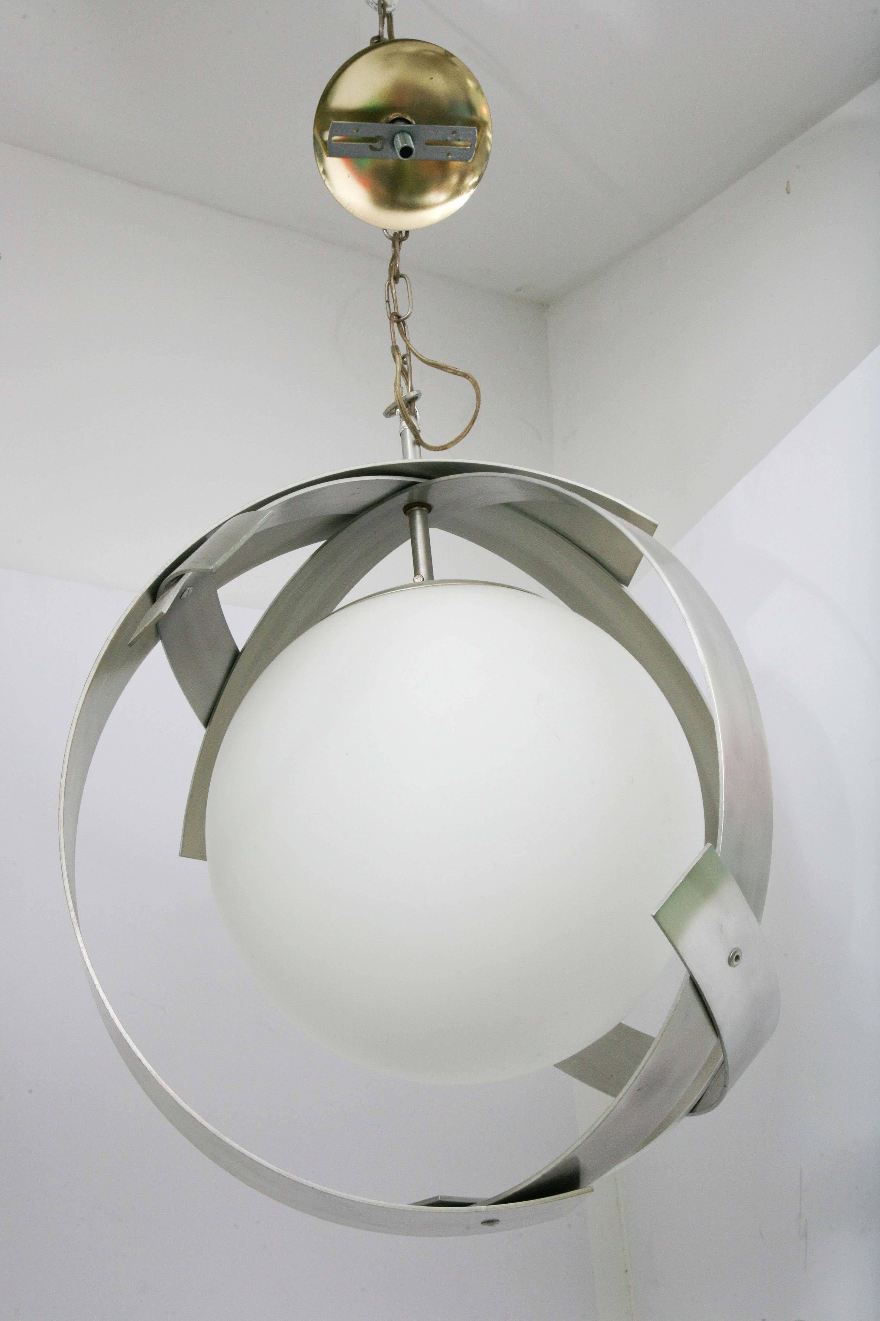Mid-Century Modern Continental Glass /Aluminum Saturn Pendant Ceiling Lamp For Sale 3