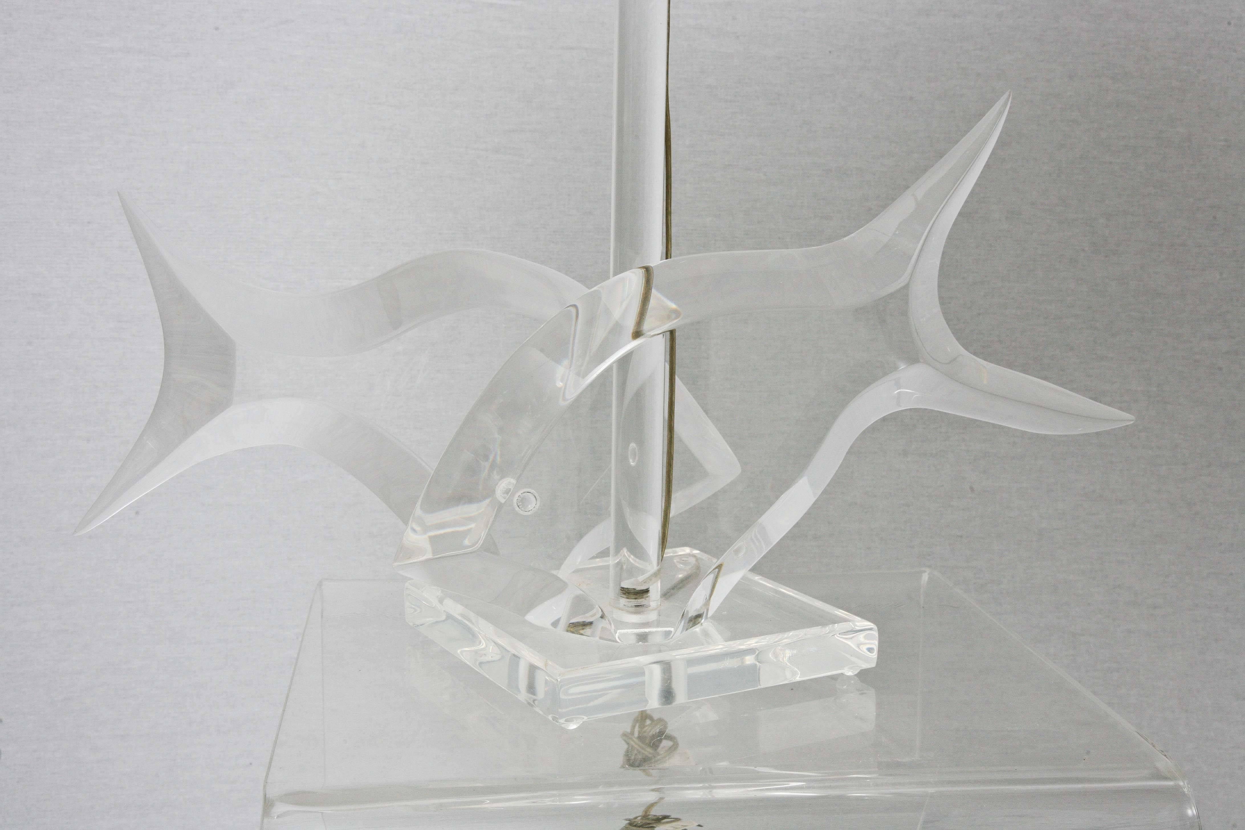 American Pair of Mid-Century Modern Van Teal Sculptural Lucite Fish Table Lamps