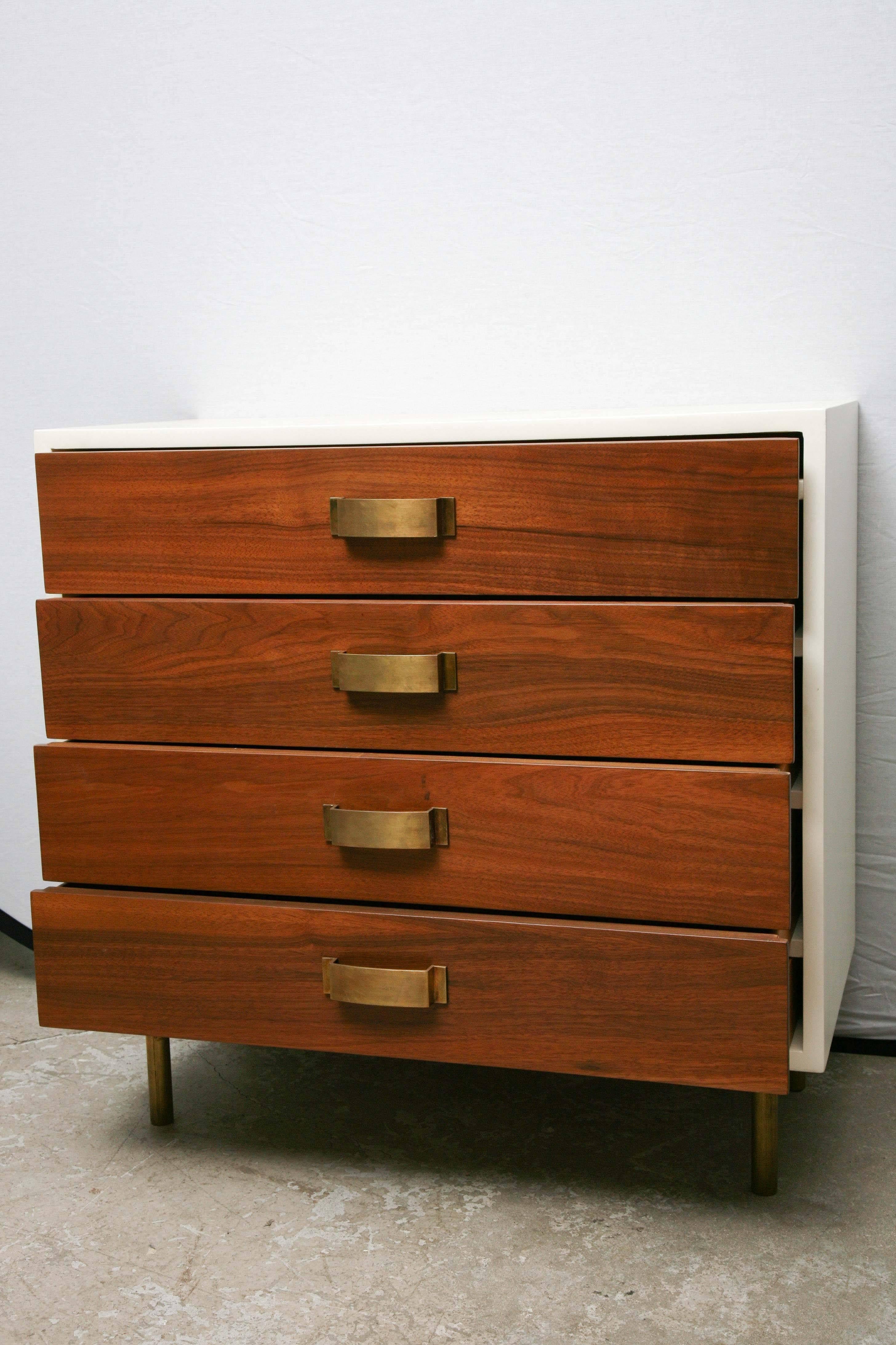 Painted Pair of Mid-Century Modern Two-Tone Wood Cabinets Commodes Nightstands