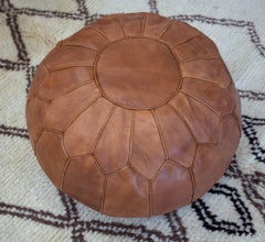 Hand-Tooled Brown Round Geniune Leather Pouf. UNSTUFFED. Custom Option Available