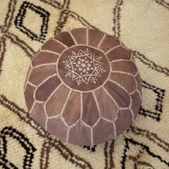 Hand-Tooled Brown Round Geniune Leather Pouf, UNSTUFFED, Custom Option Available