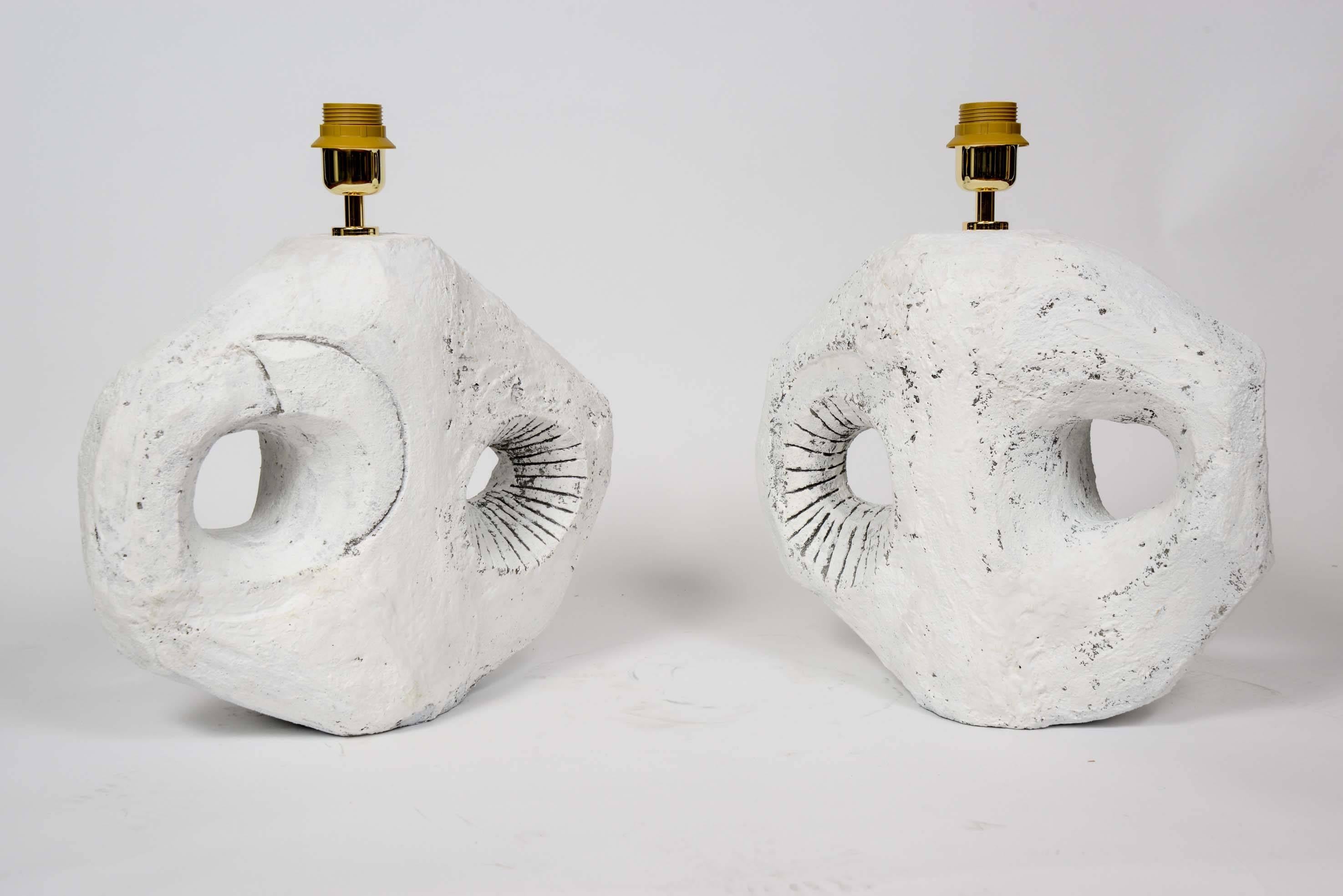 French White Plaster Pair of Lamps