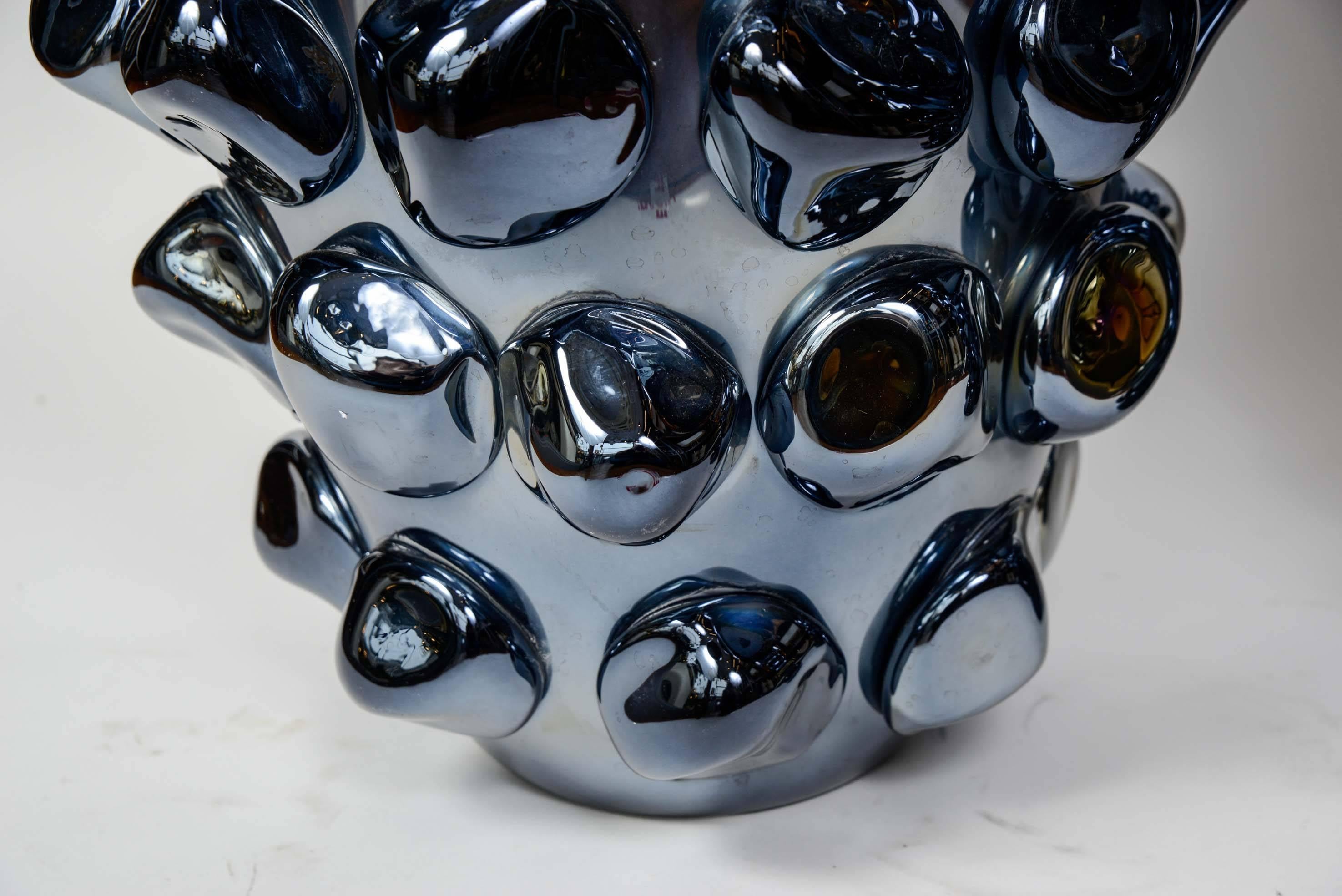Murano Glass Amazing Metallic Blue Fabiano Amadi Vase