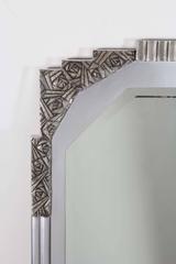 Large French Art Deco Silvered Beveled Mirror with Fluting and Stylized Detail