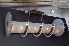 Huge Glass and Nicked Bronze Long Chandelier, Maurice Dufrene