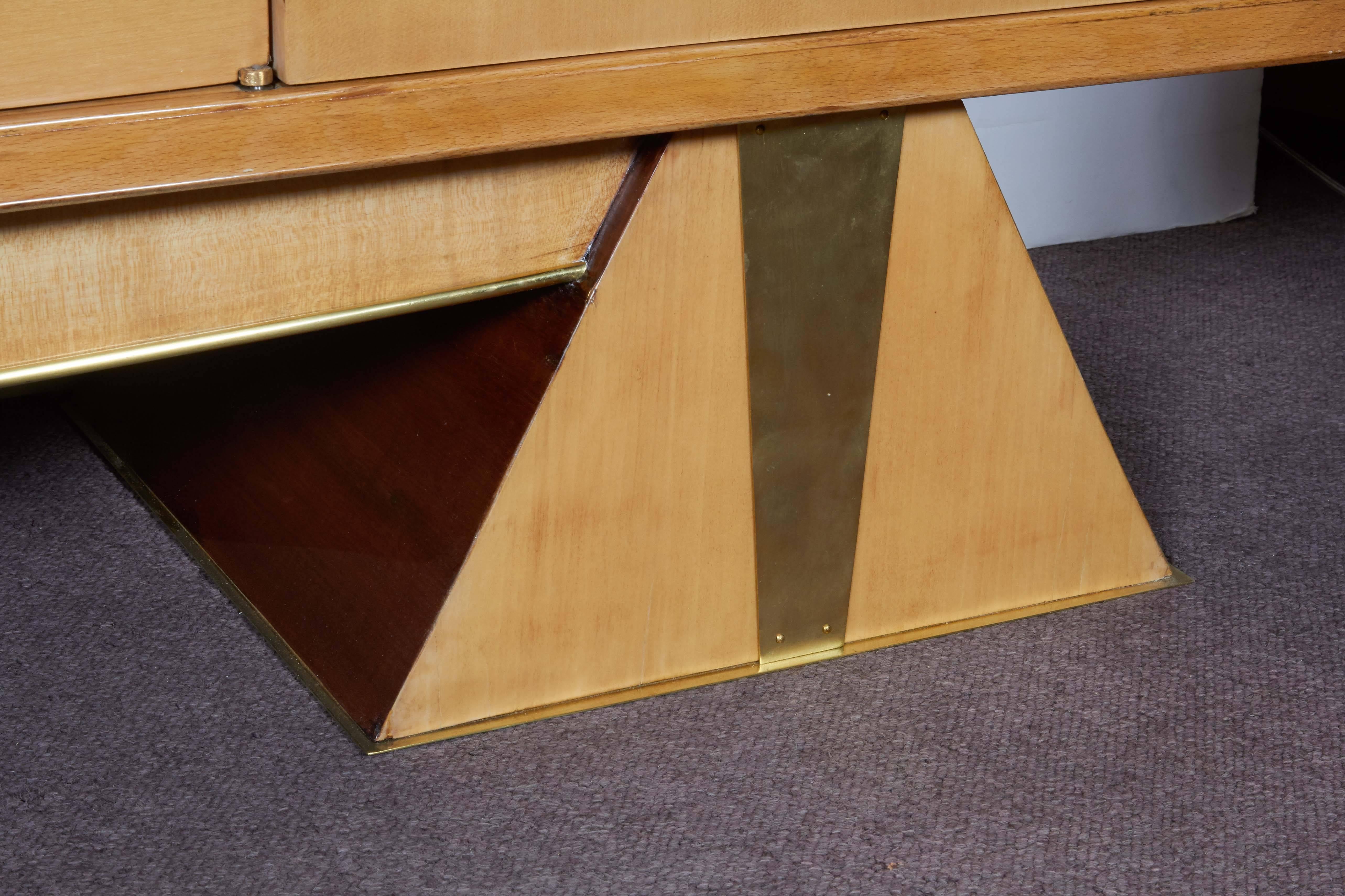 20th Century French Modernist Sycamore Cabinet with Pyramid Base