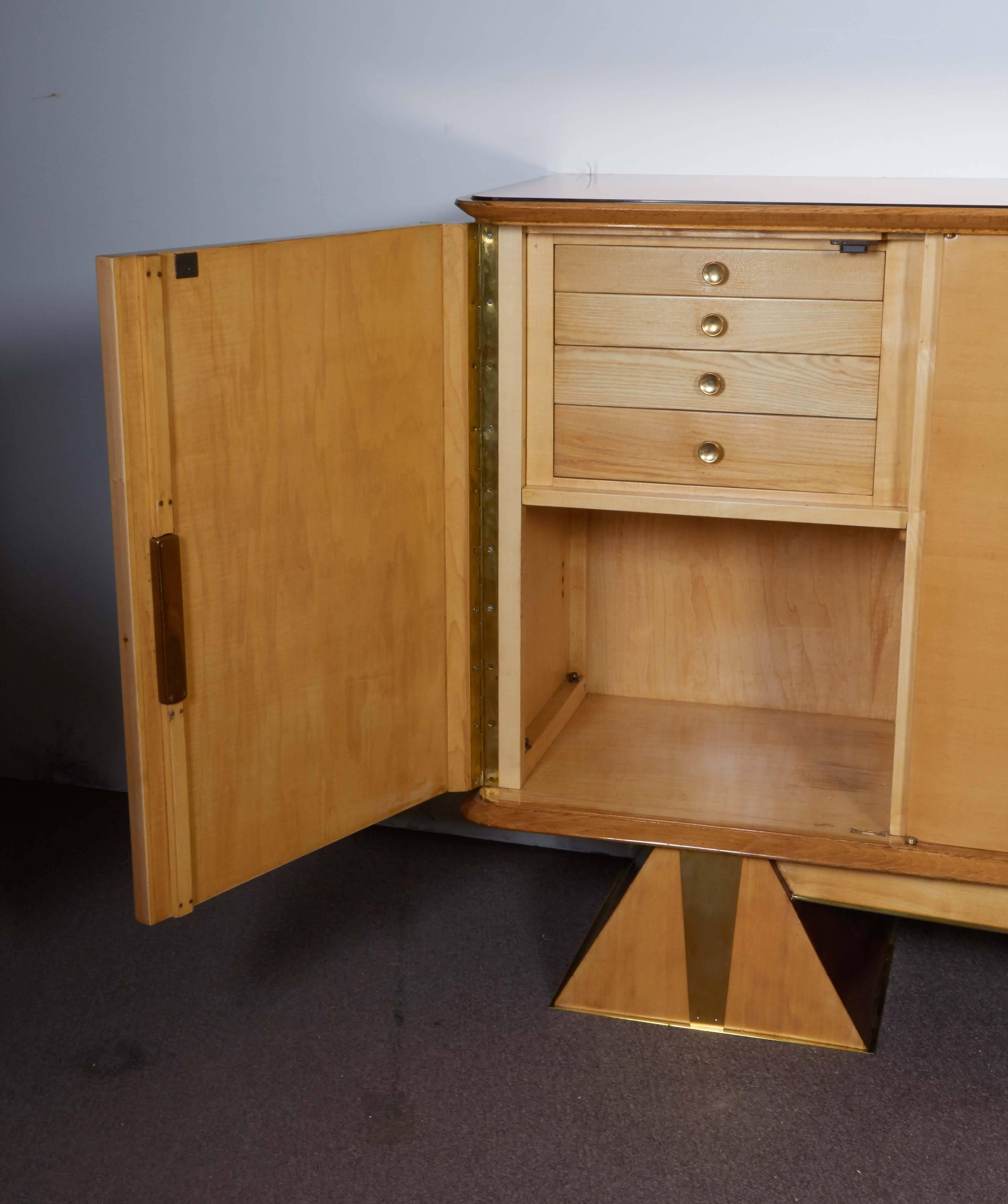 French Modernist Sycamore Cabinet with Pyramid Base 1