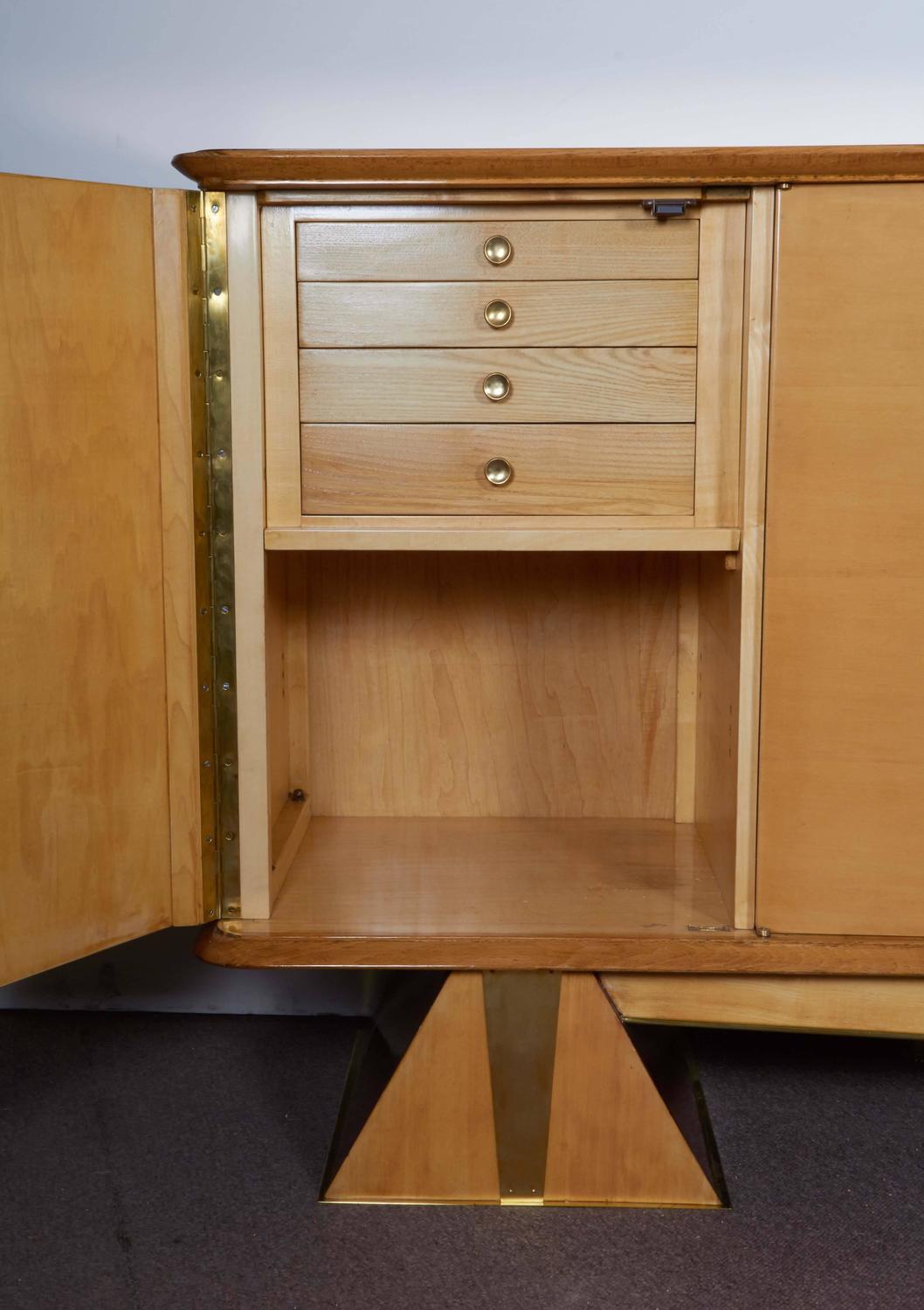 French Modernist Sycamore Cabinet with Pyramid Base For Sale at 1stdibs