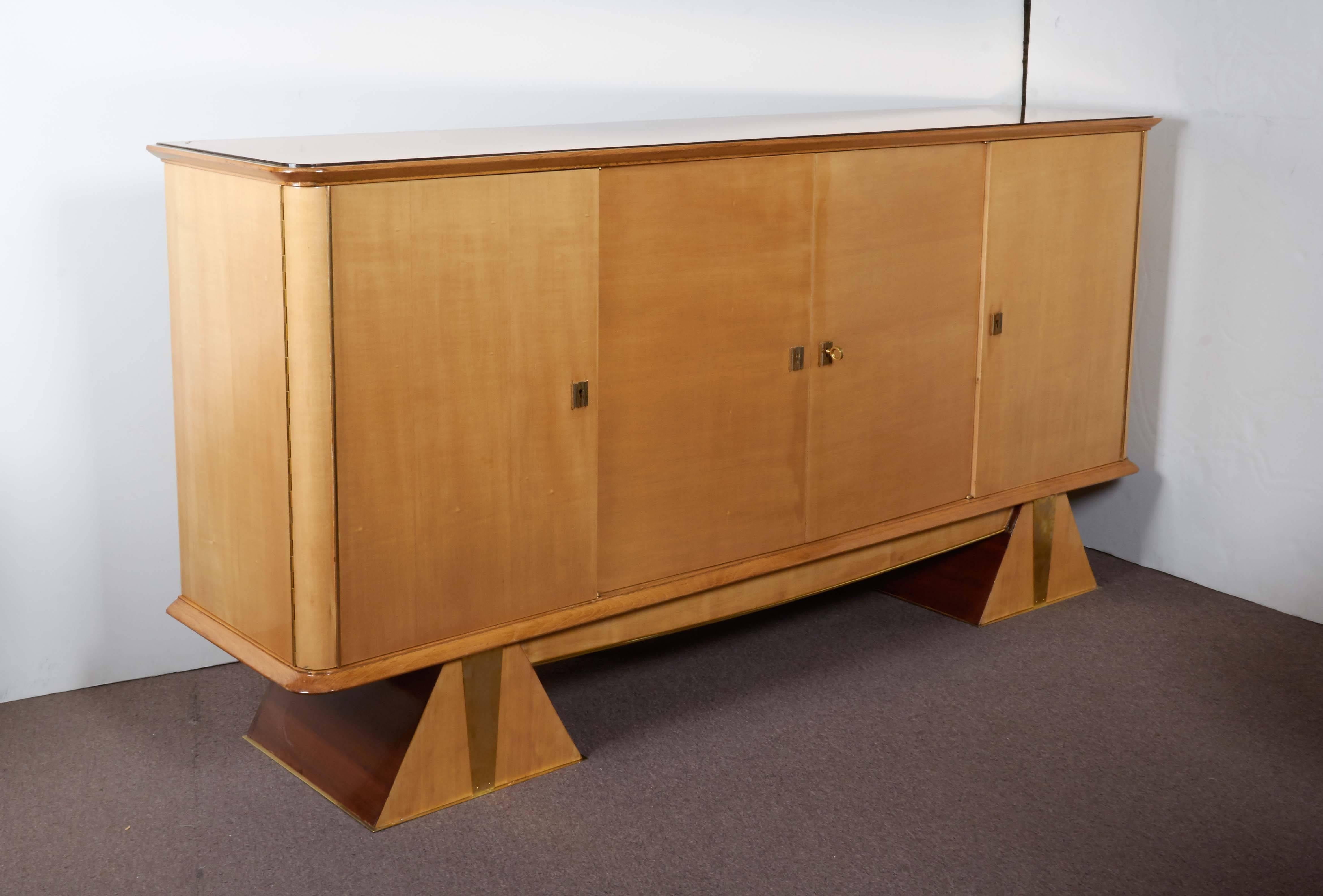 French Modernist Sycamore Cabinet with Pyramid Base 3