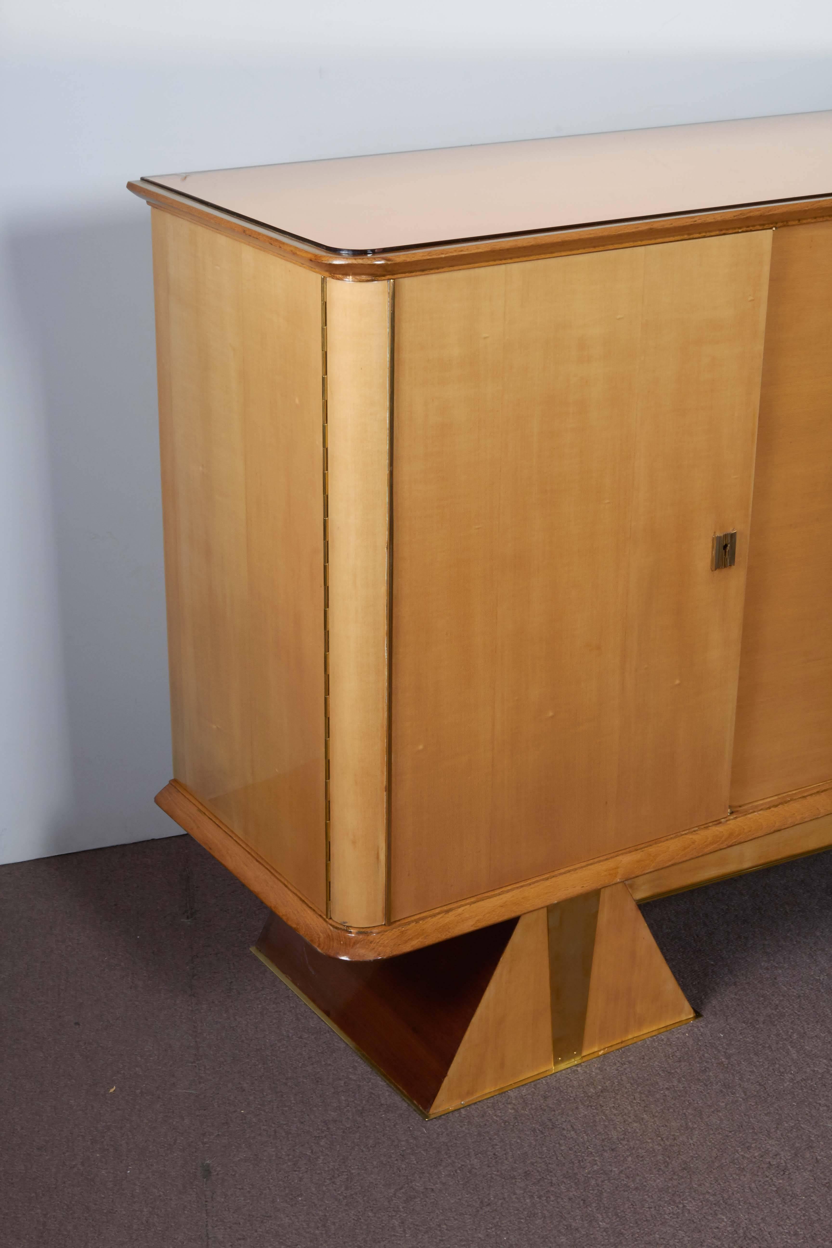 French Modernist Sycamore Cabinet with Pyramid Base In Good Condition In New York City, NY