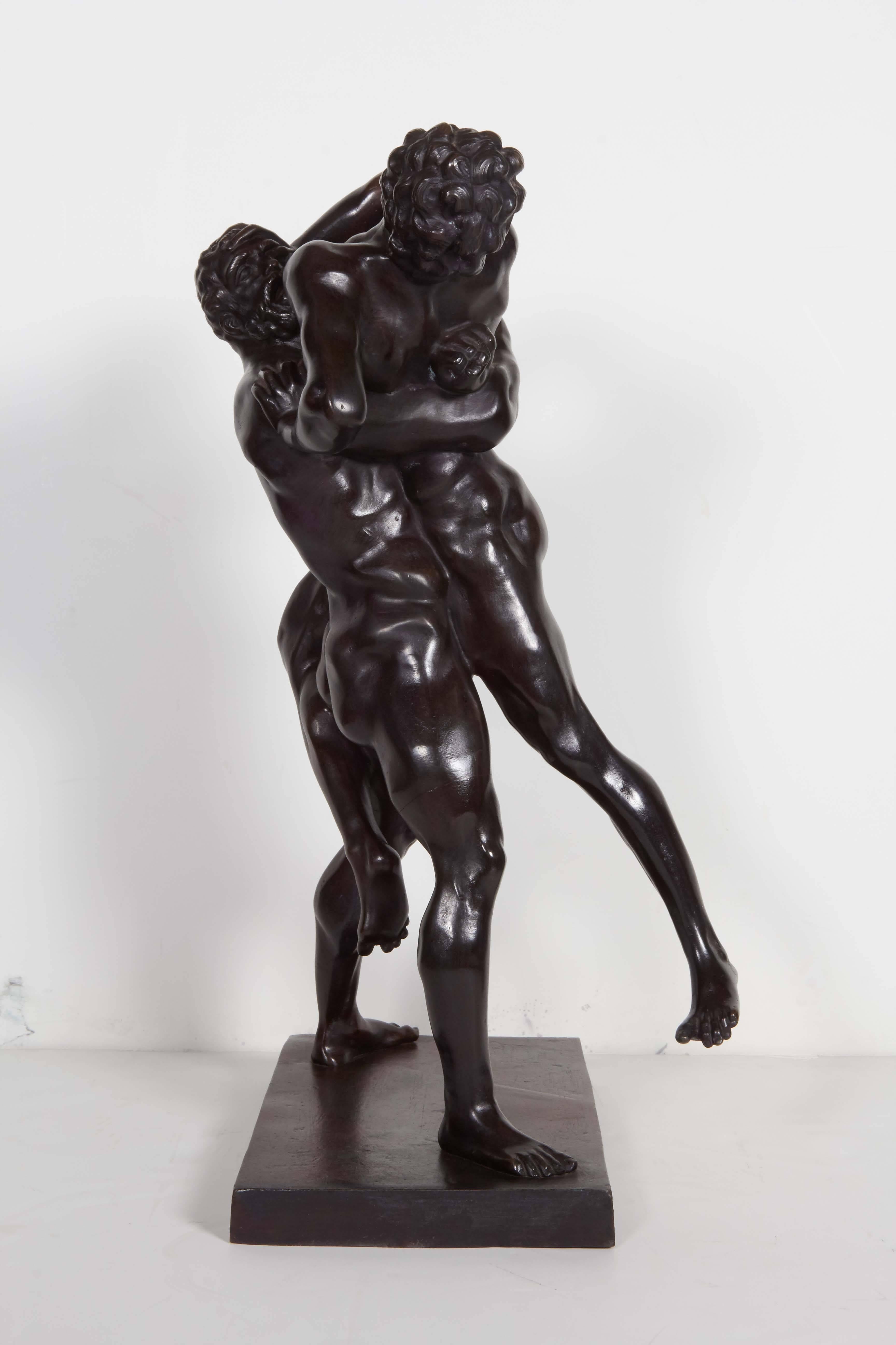 Classical Greek Original 19th Century Bronze Sculpture of Two Wrestlers, Belgian Arts Foundry