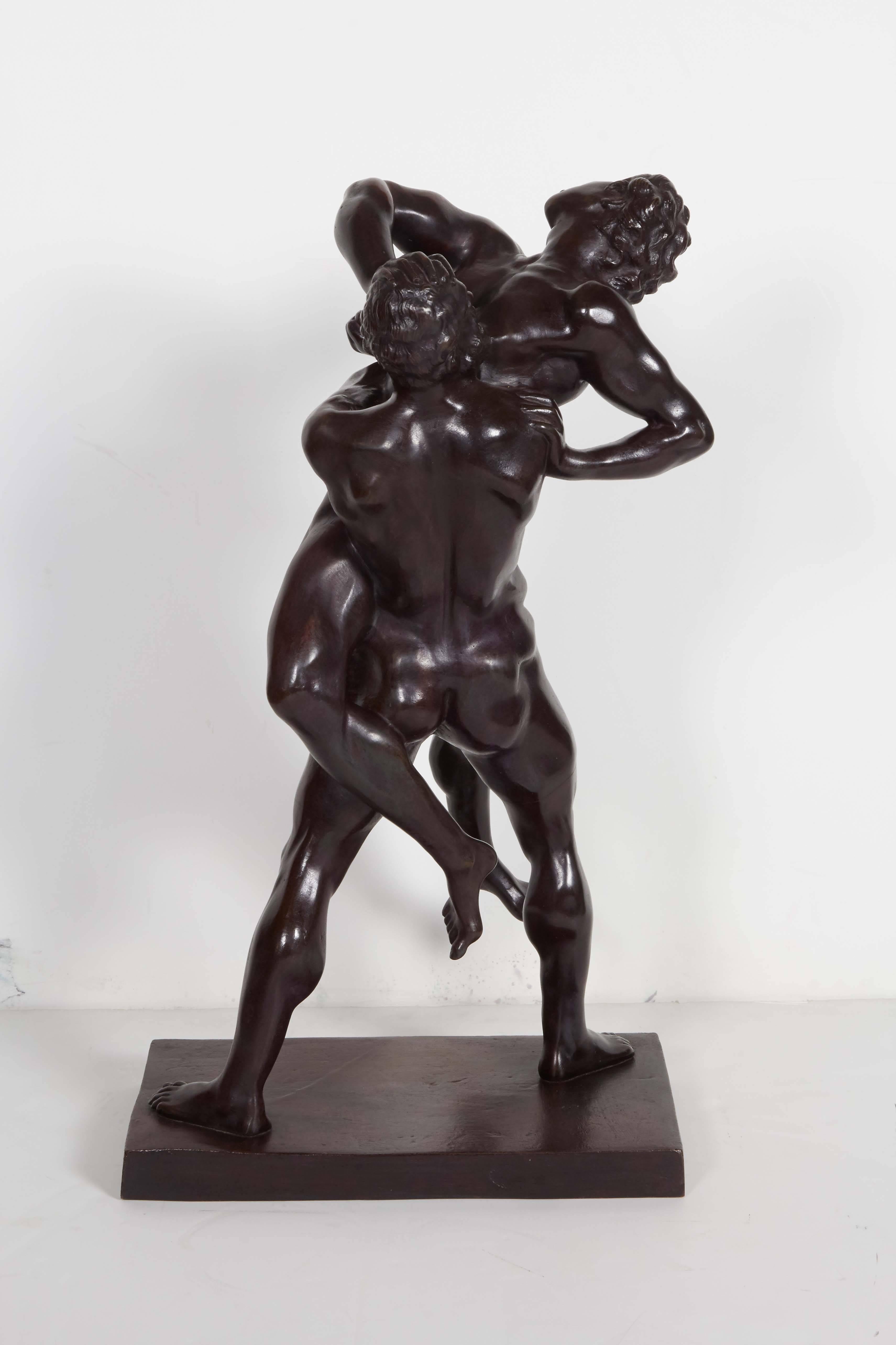 Original 19th Century Bronze Sculpture of Two Wrestlers, Belgian Arts Foundry 1