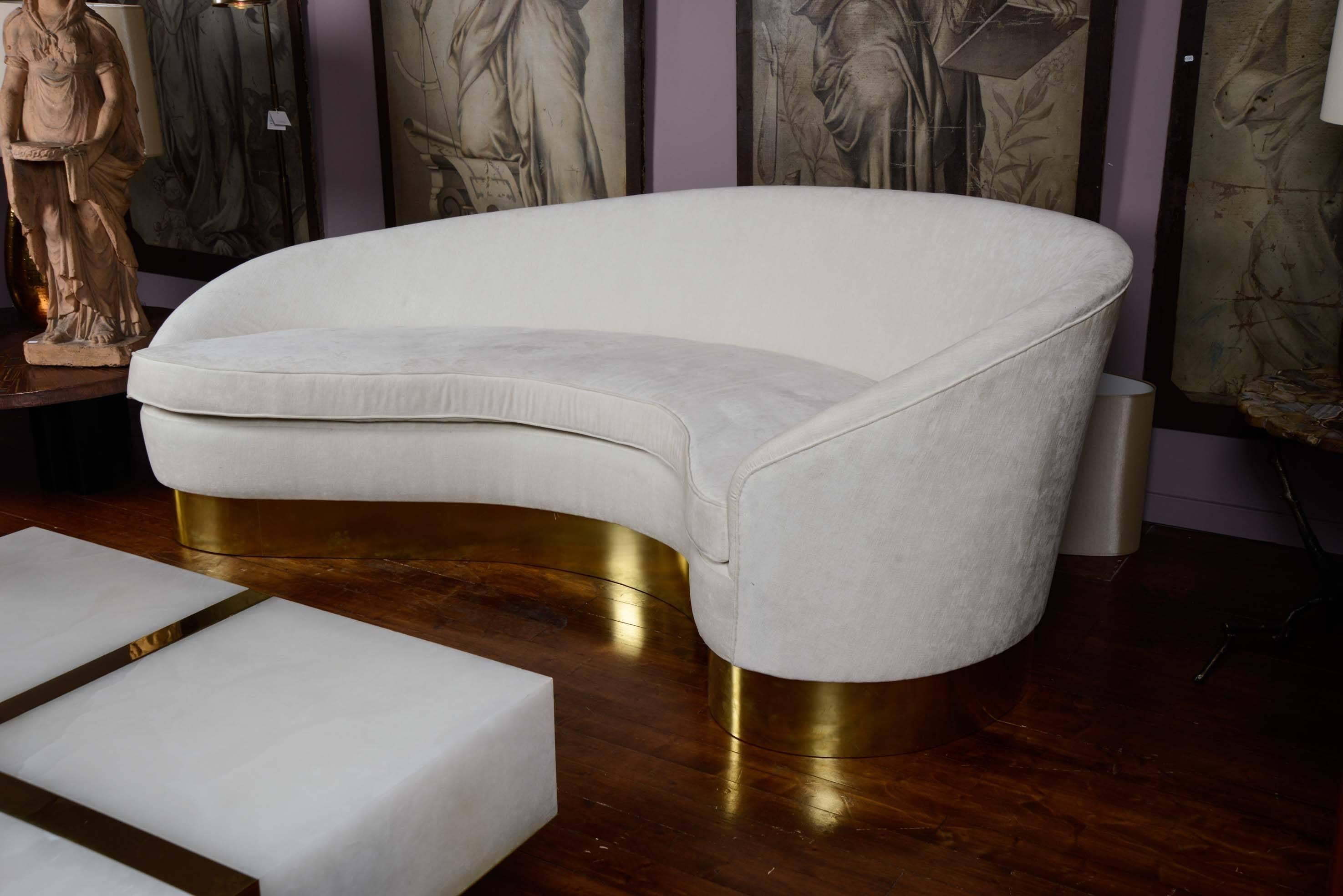 Modern Brass and Fabric Curved Sofa