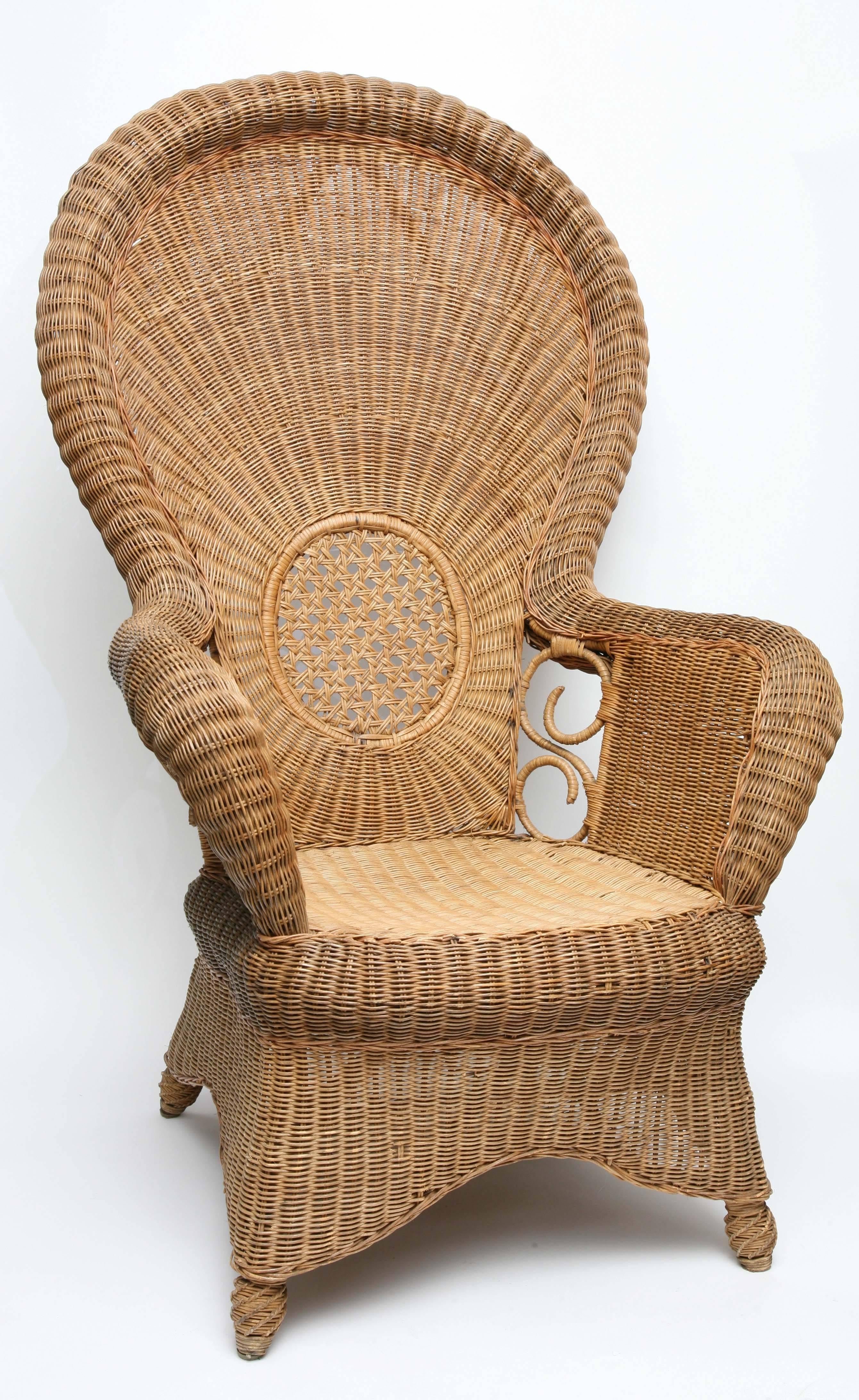Very cool large French Provençal rattan armchair.