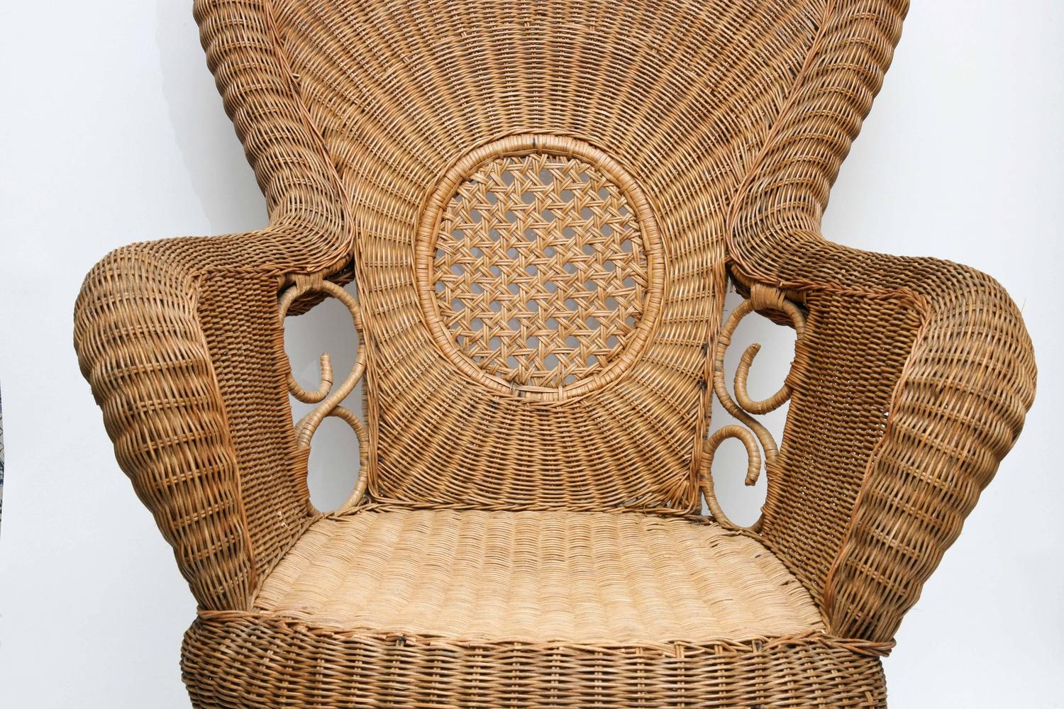 Large French Provençal Vintage Rattan Armchair For Sale at 1stdibs