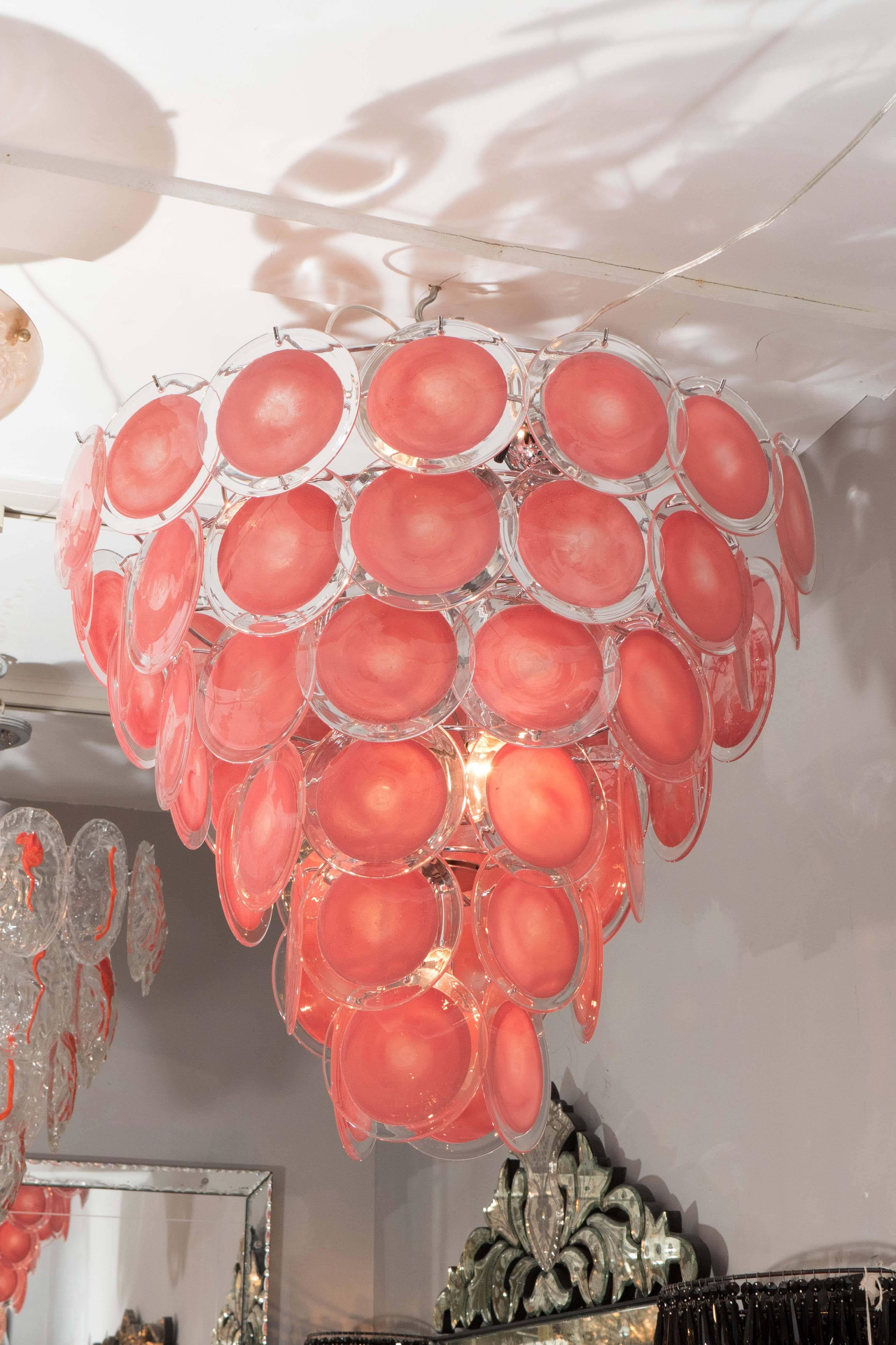 Murano glass coral disk chandelier.