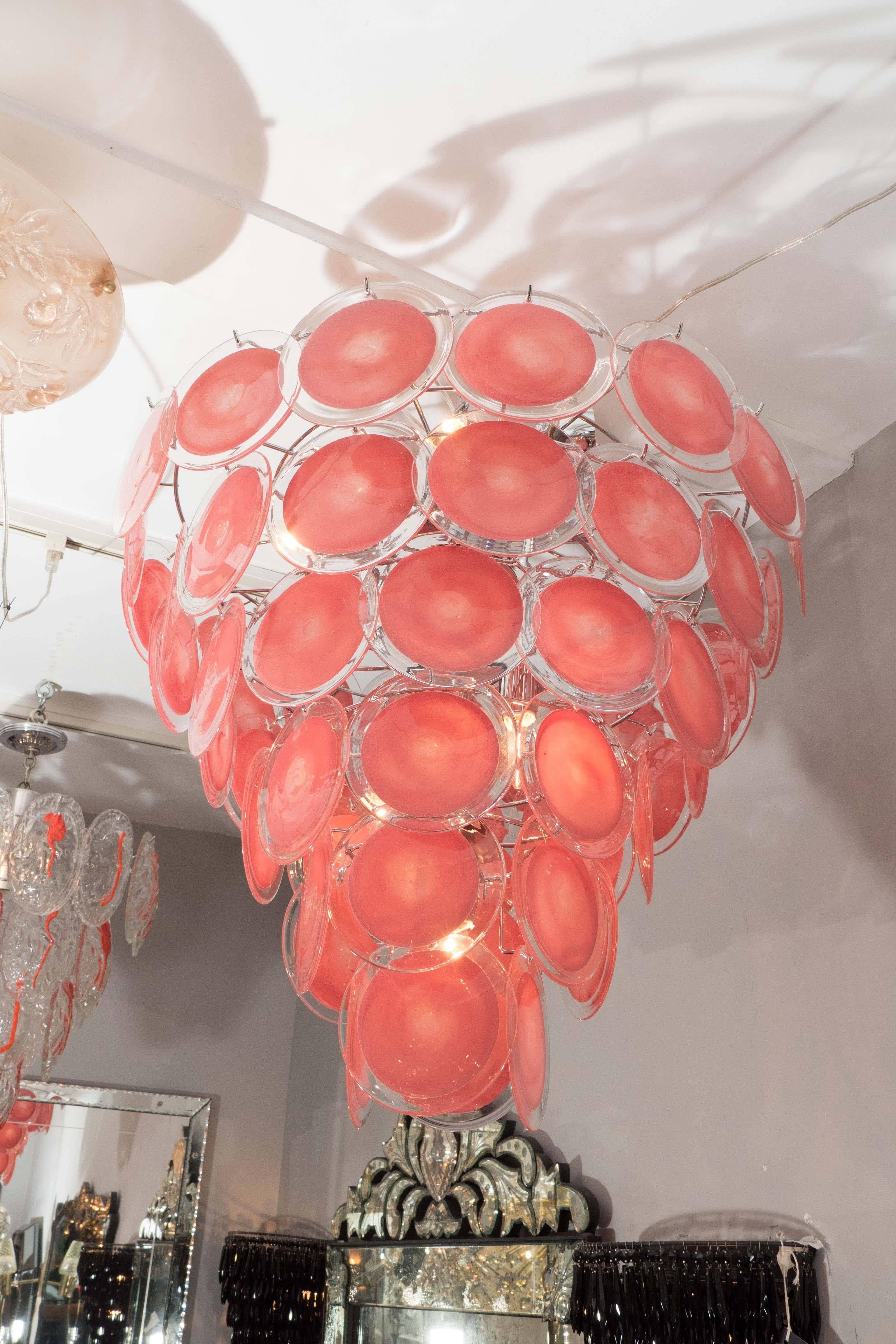 Modern Murano Glass Coral Disc Chandelier