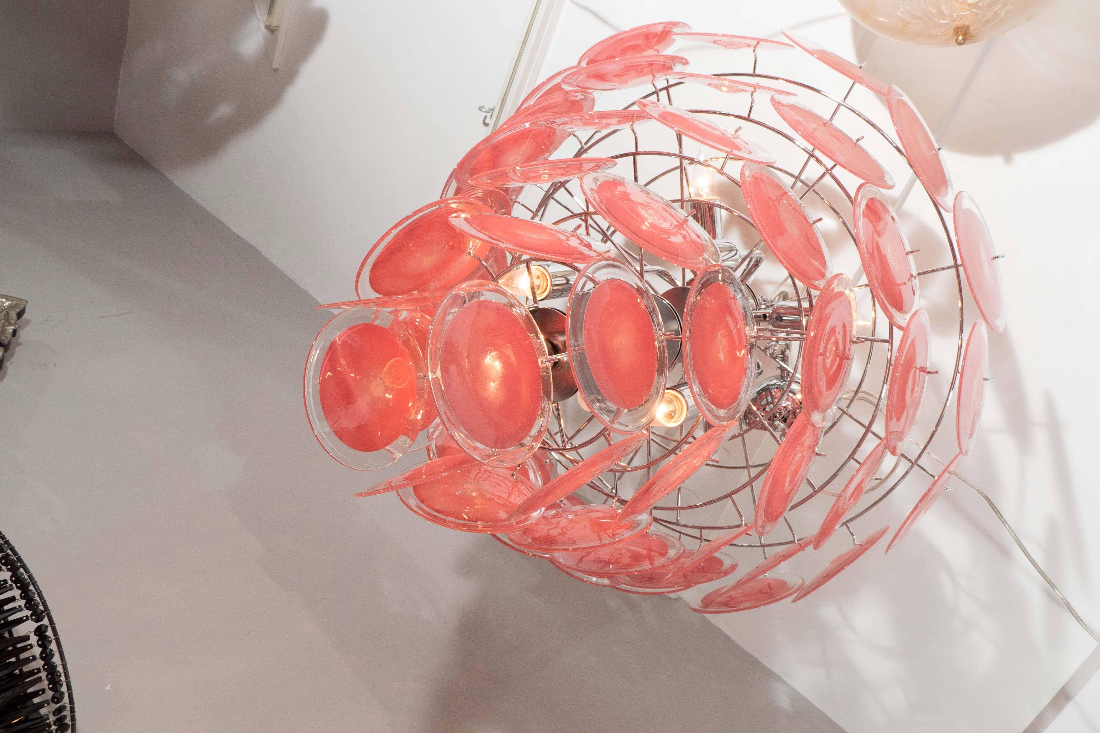 Murano Glass Coral Disc Chandelier In Excellent Condition In New York, NY