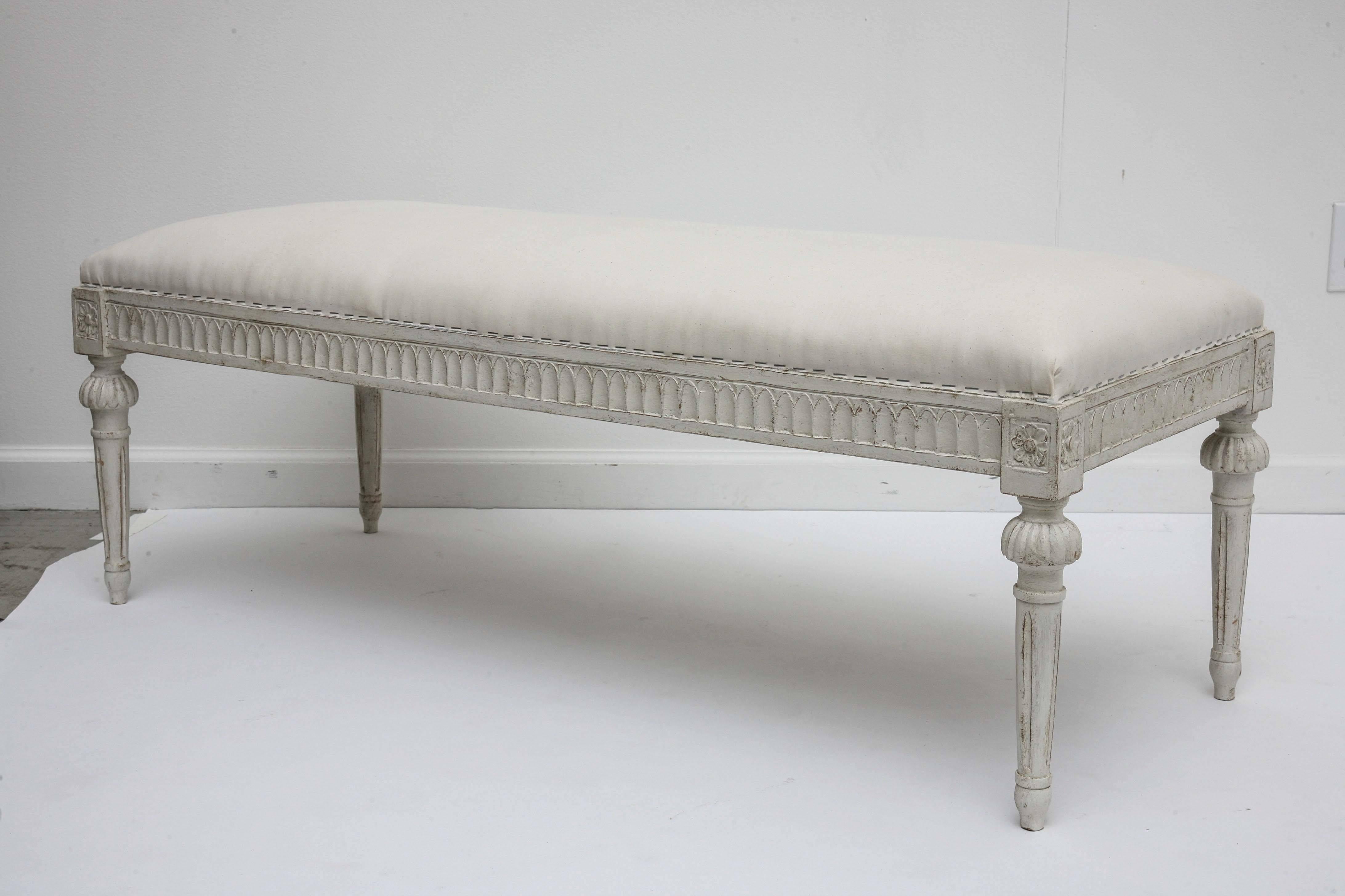 Fabric Pair of Antique Swedish Gustavian Painted Benches, 19th Century