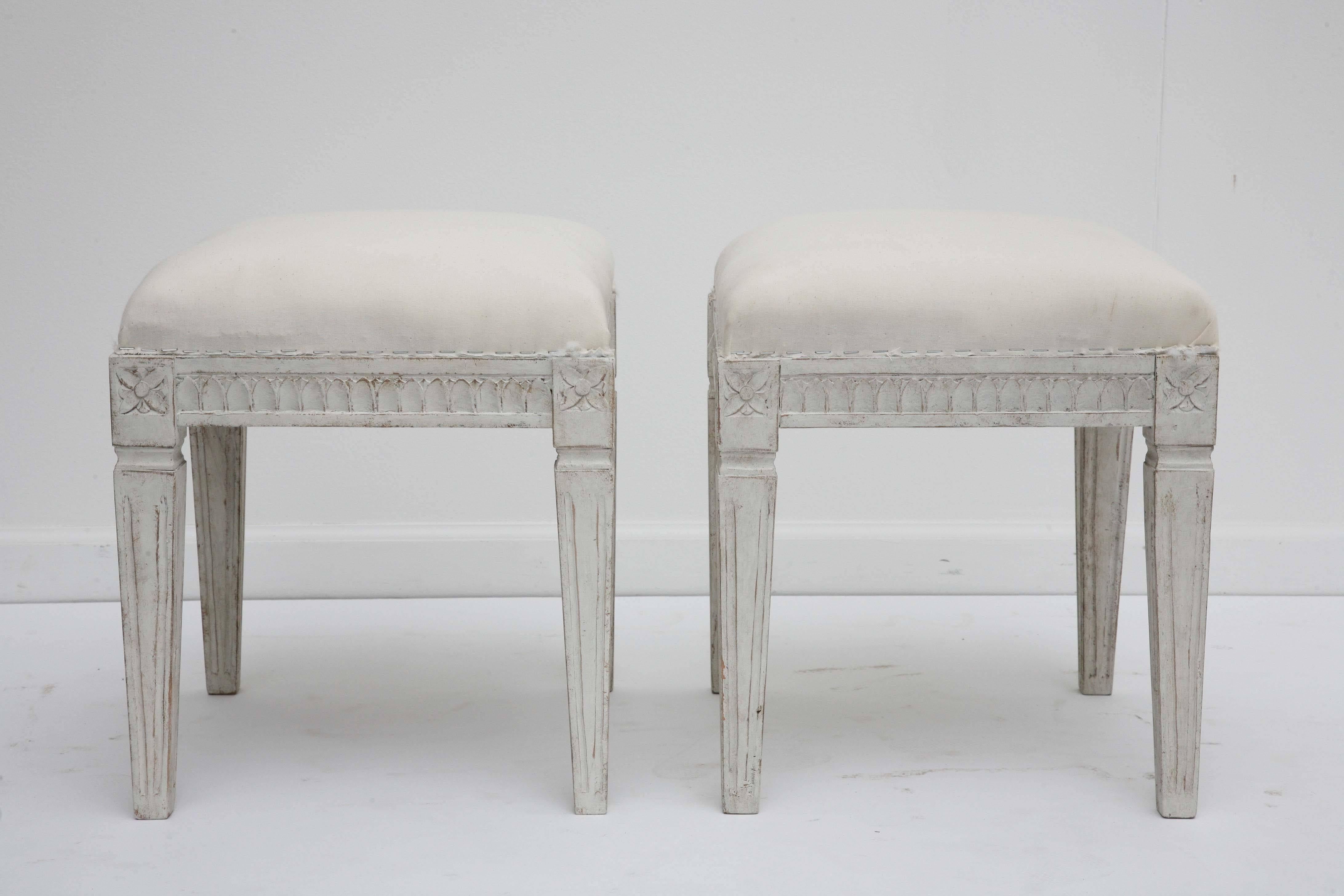 Gustavian Pair of 19th Century Antique Swedish Painted Stools