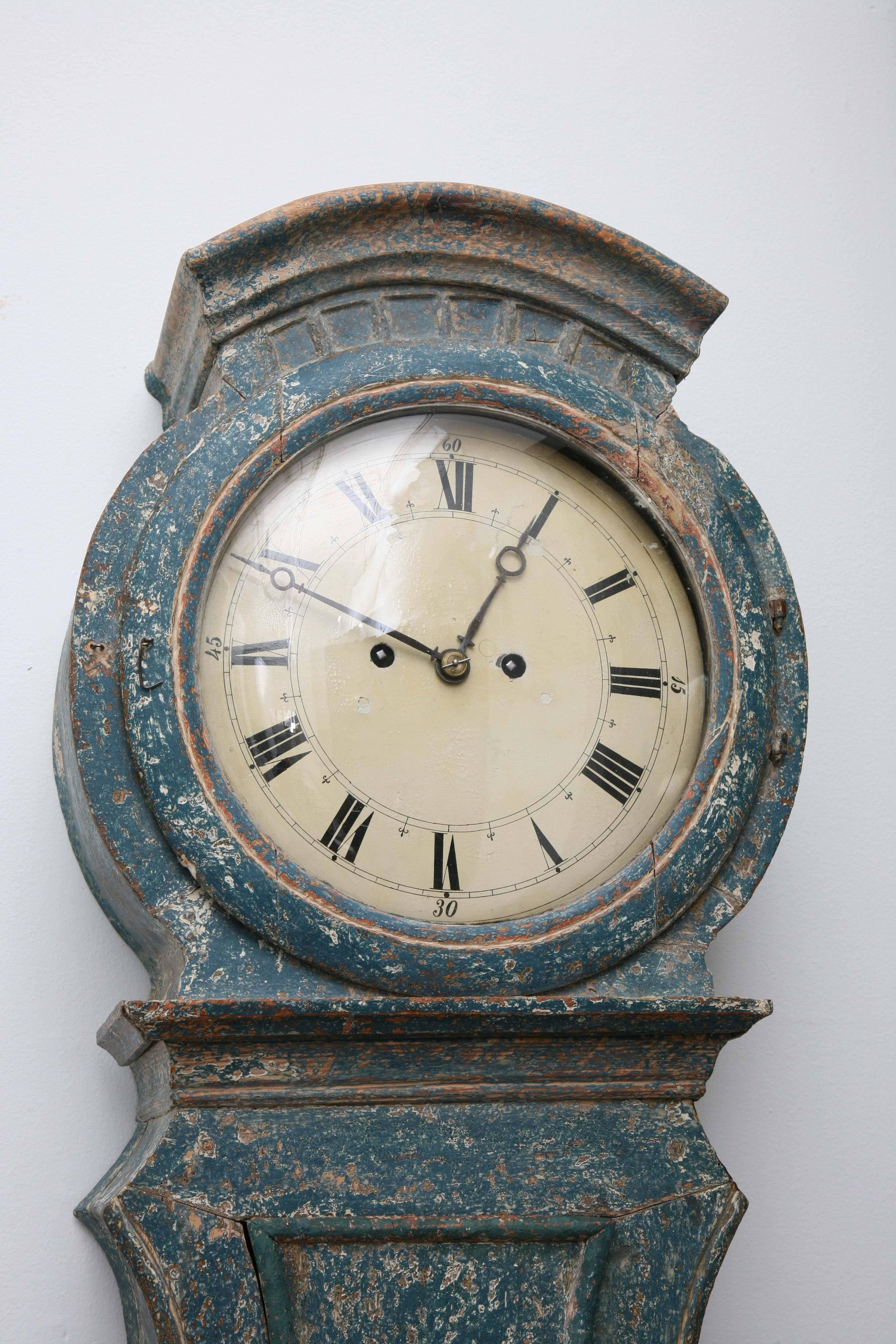 18th Century Antique Swedish Gustavian Moro Clock Painted Blue 1