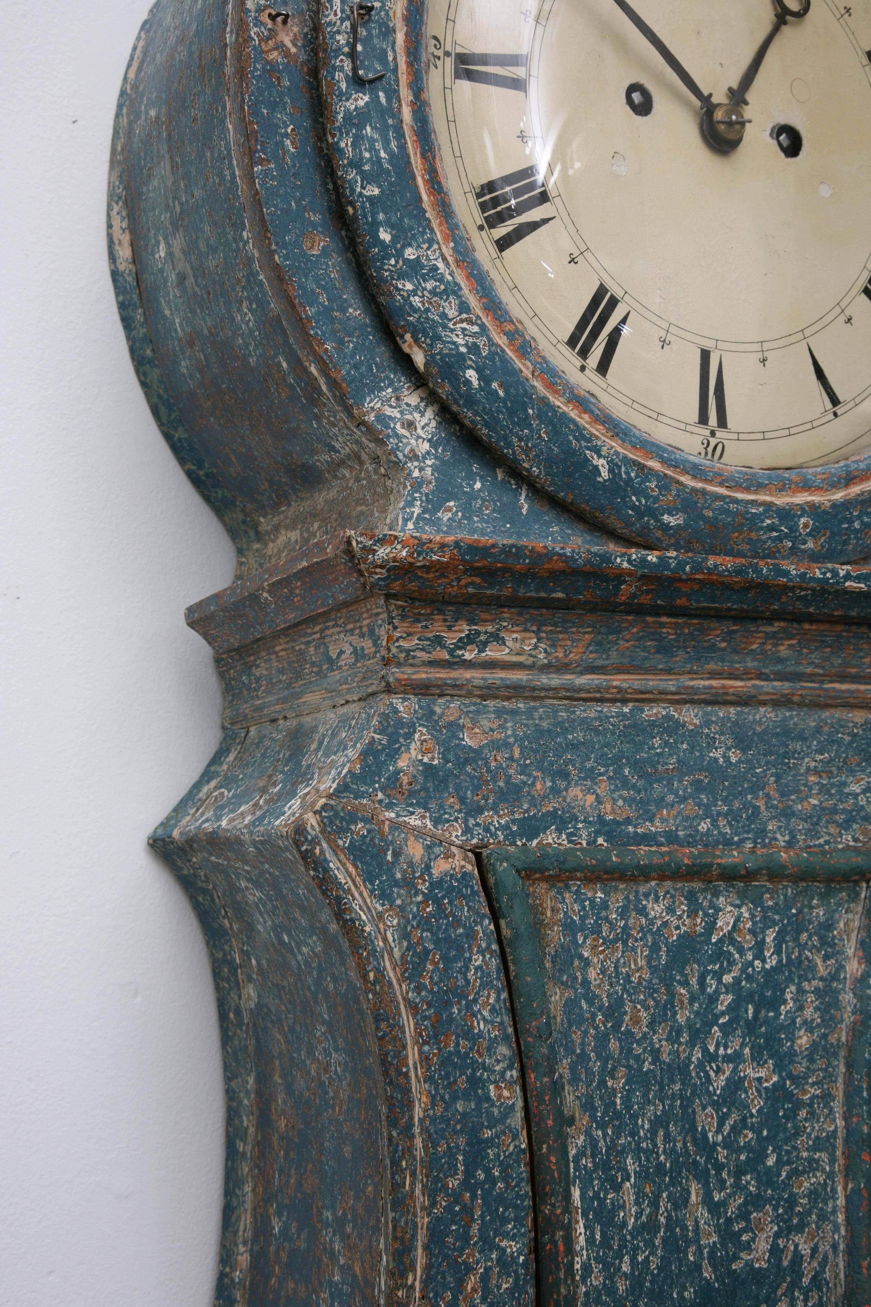 18th Century Antique Swedish Gustavian Moro Clock Painted Blue 4