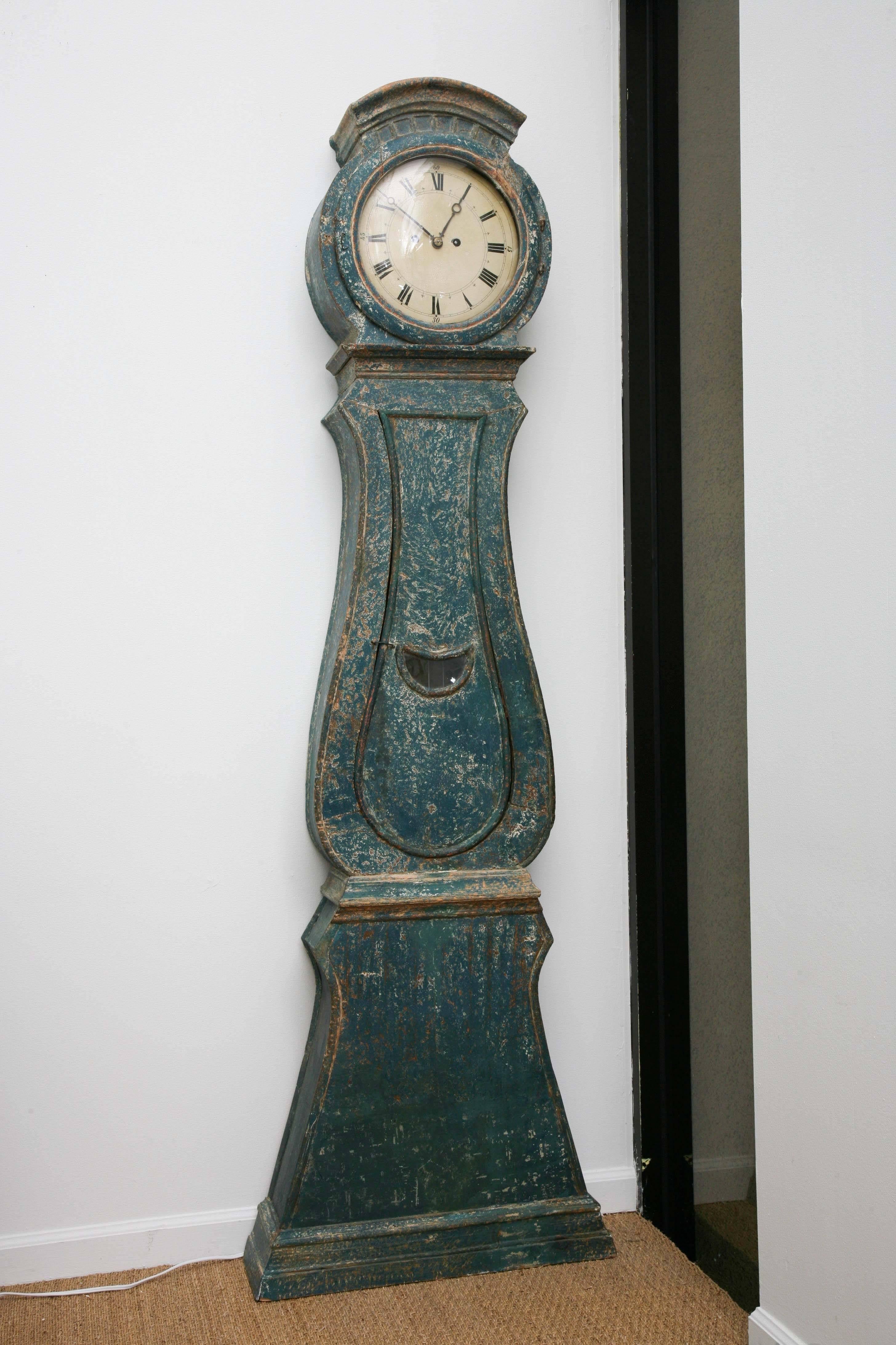 18th Century Antique Swedish Gustavian Moro Clock Painted Blue 5