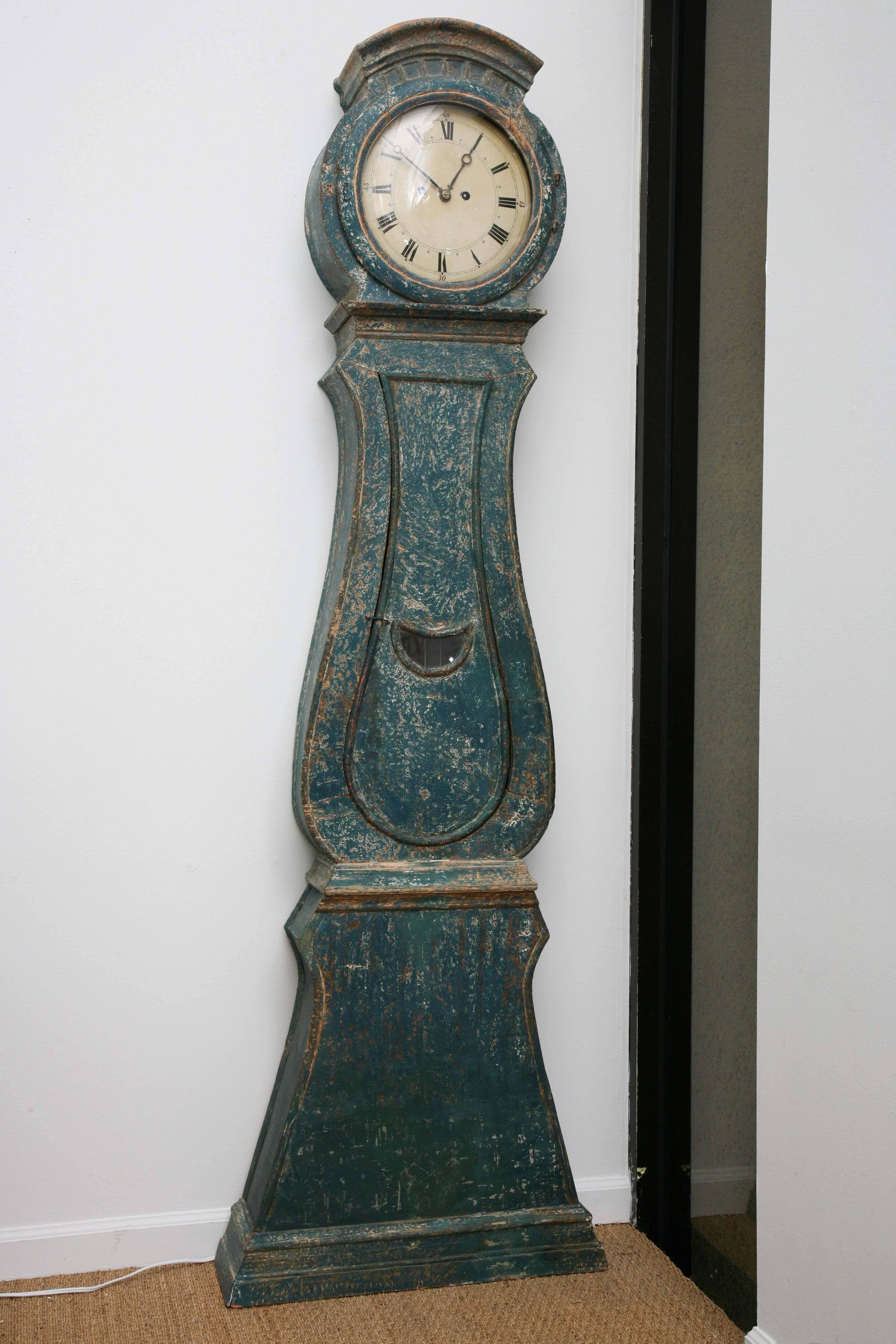 18th Century Antique Swedish Gustavian Moro Clock Painted Blue 6
