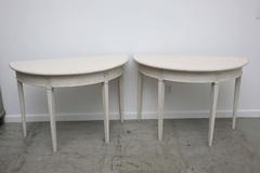 Pair 19th Century Antique Swedish Painted Demi Lune Side Tables