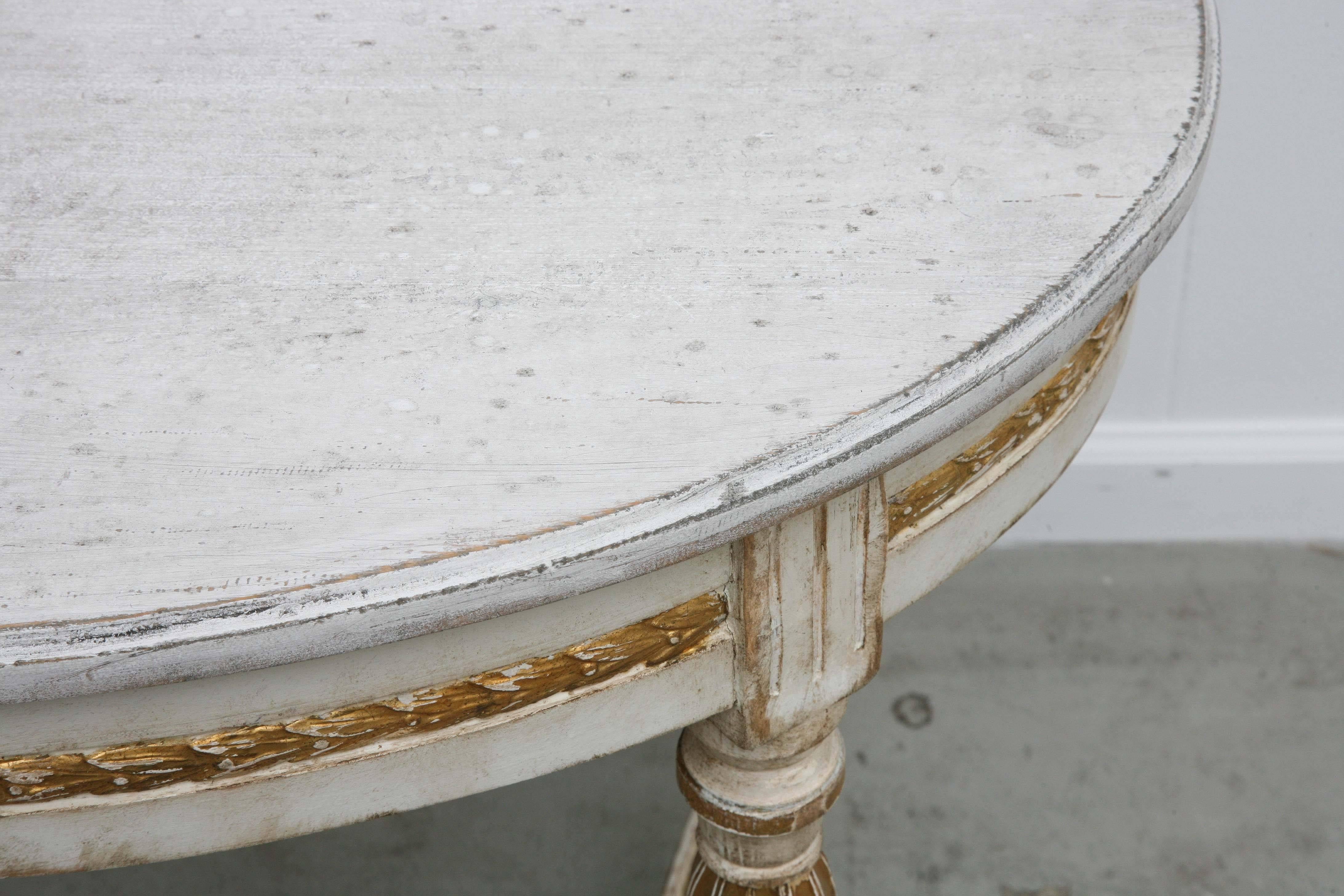 Pine Antique Swedish Period Oval Table, Painted and Gilt Finish, 19th Century