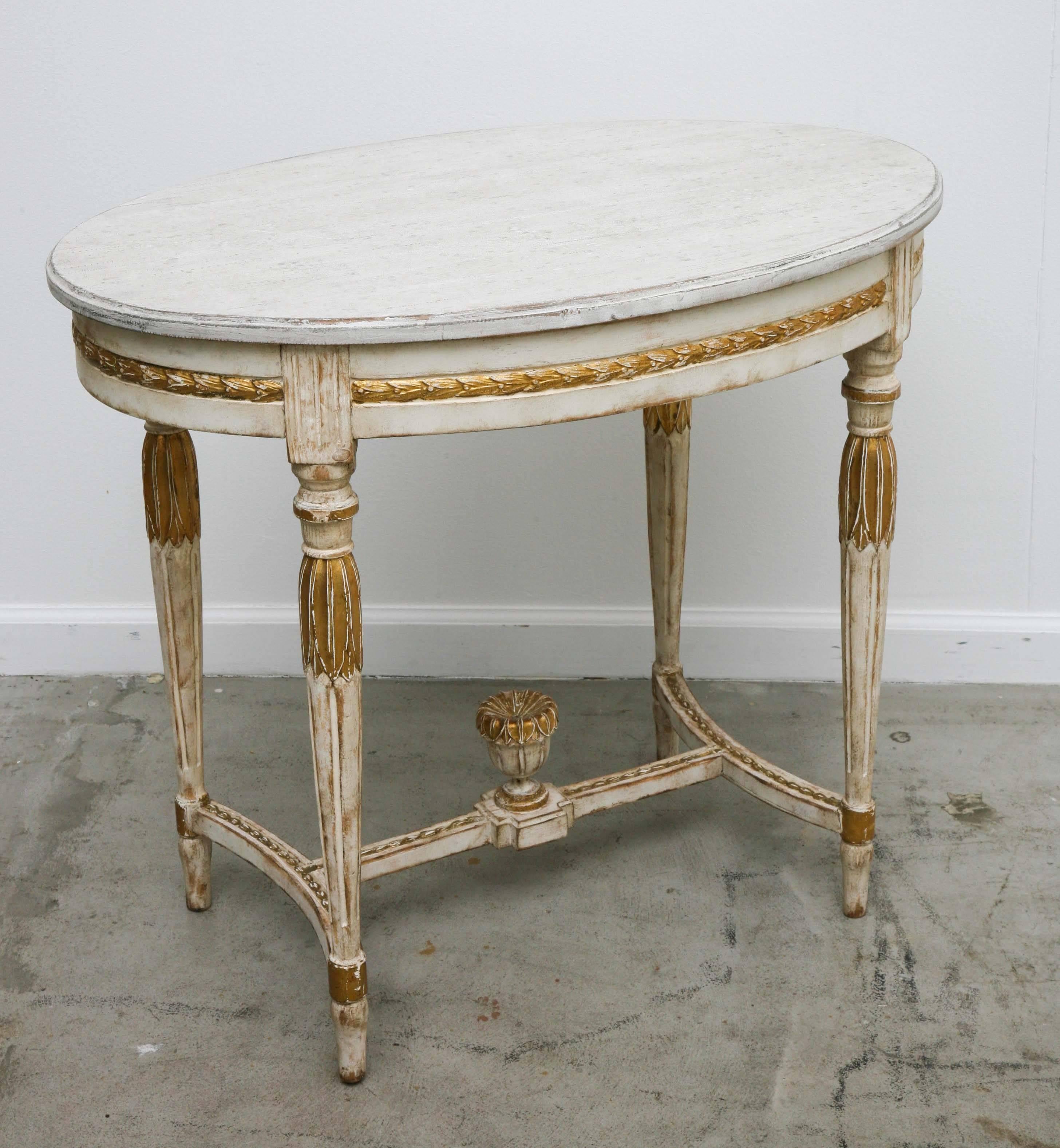 Antique Swedish Period Oval Table, Painted and Gilt Finish, 19th Century 4