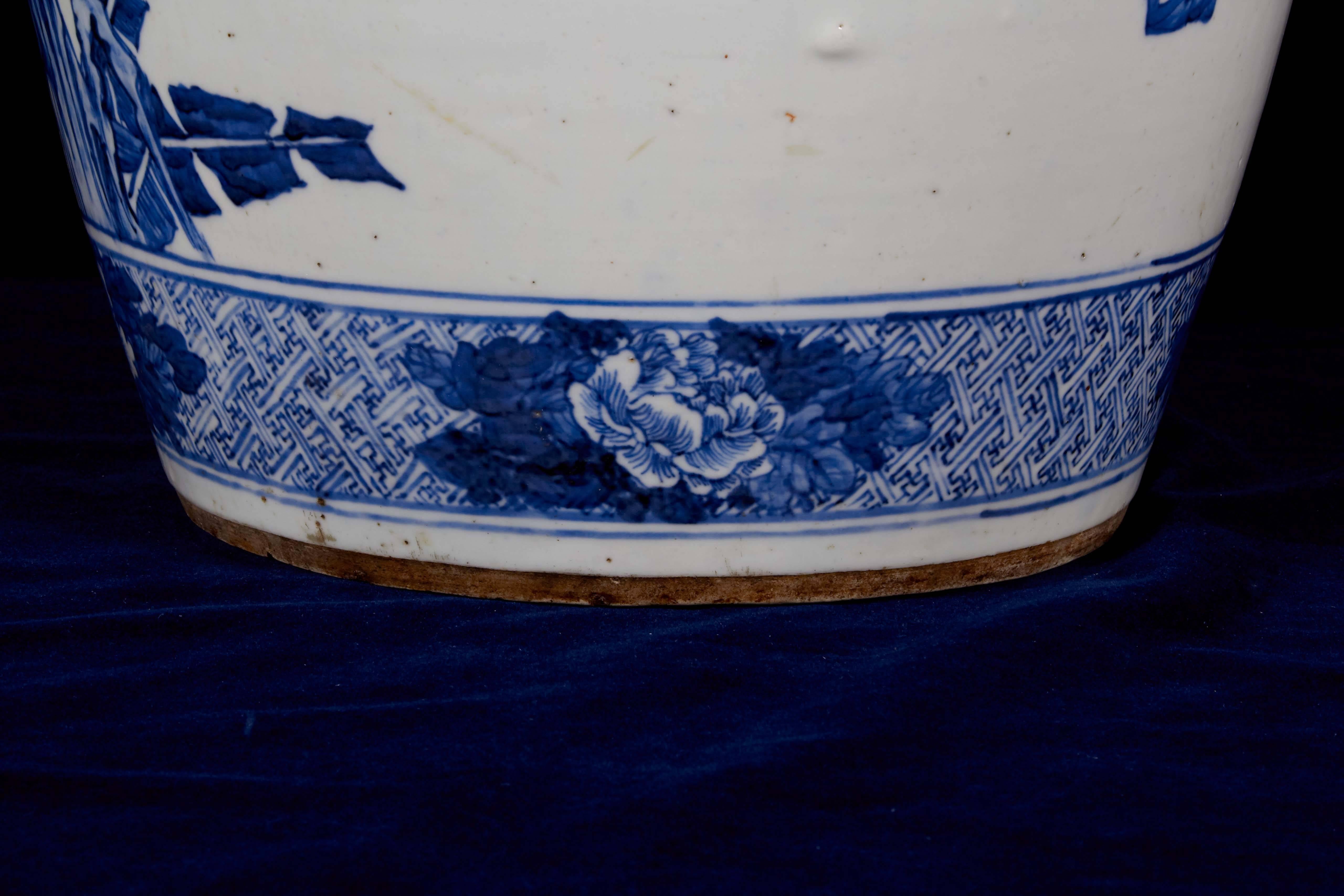 Enameled Large Chinese Porcelain Figural Blue and White Vase, 19th Century