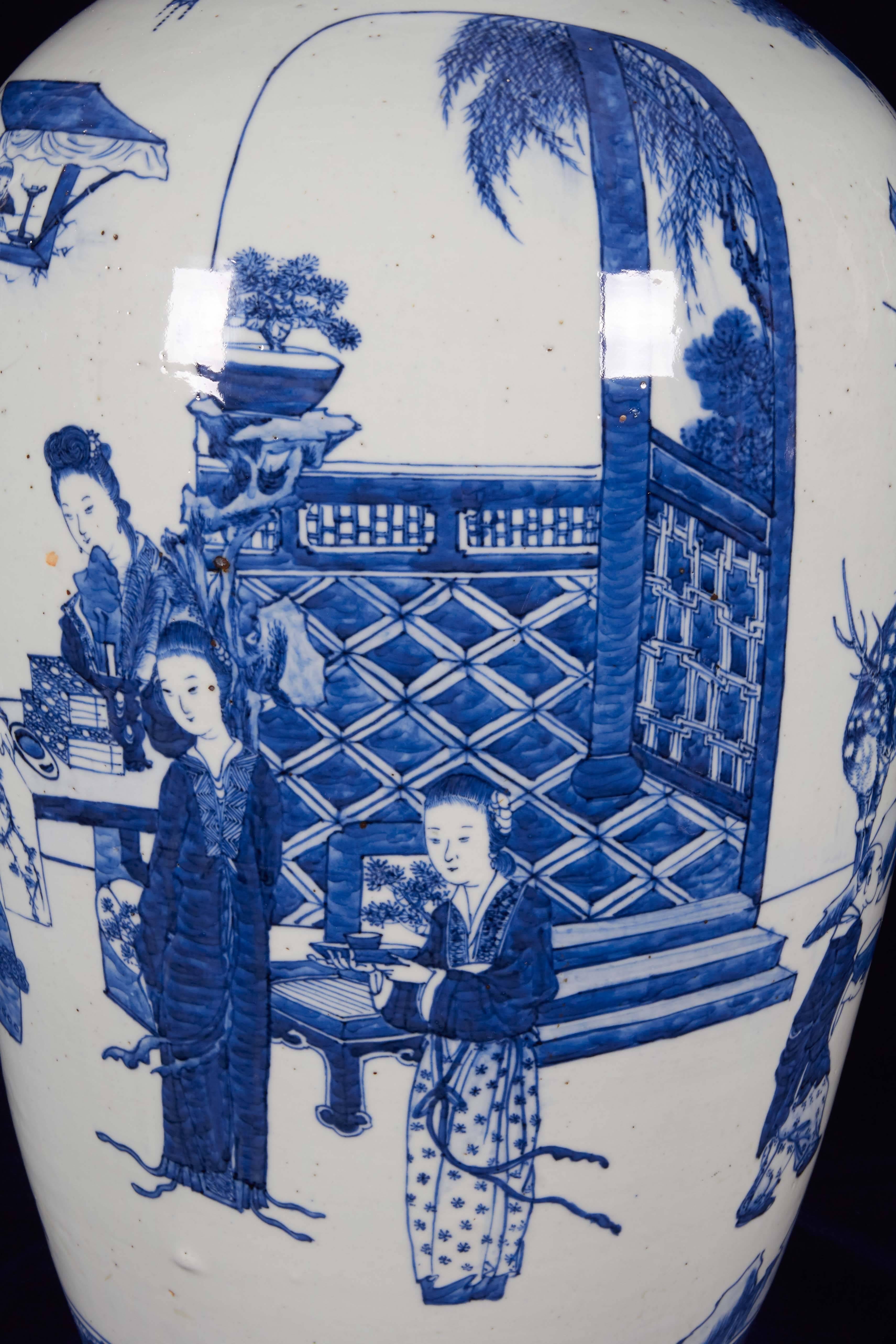 Large Chinese Porcelain Figural Blue and White Vase, 19th Century 1