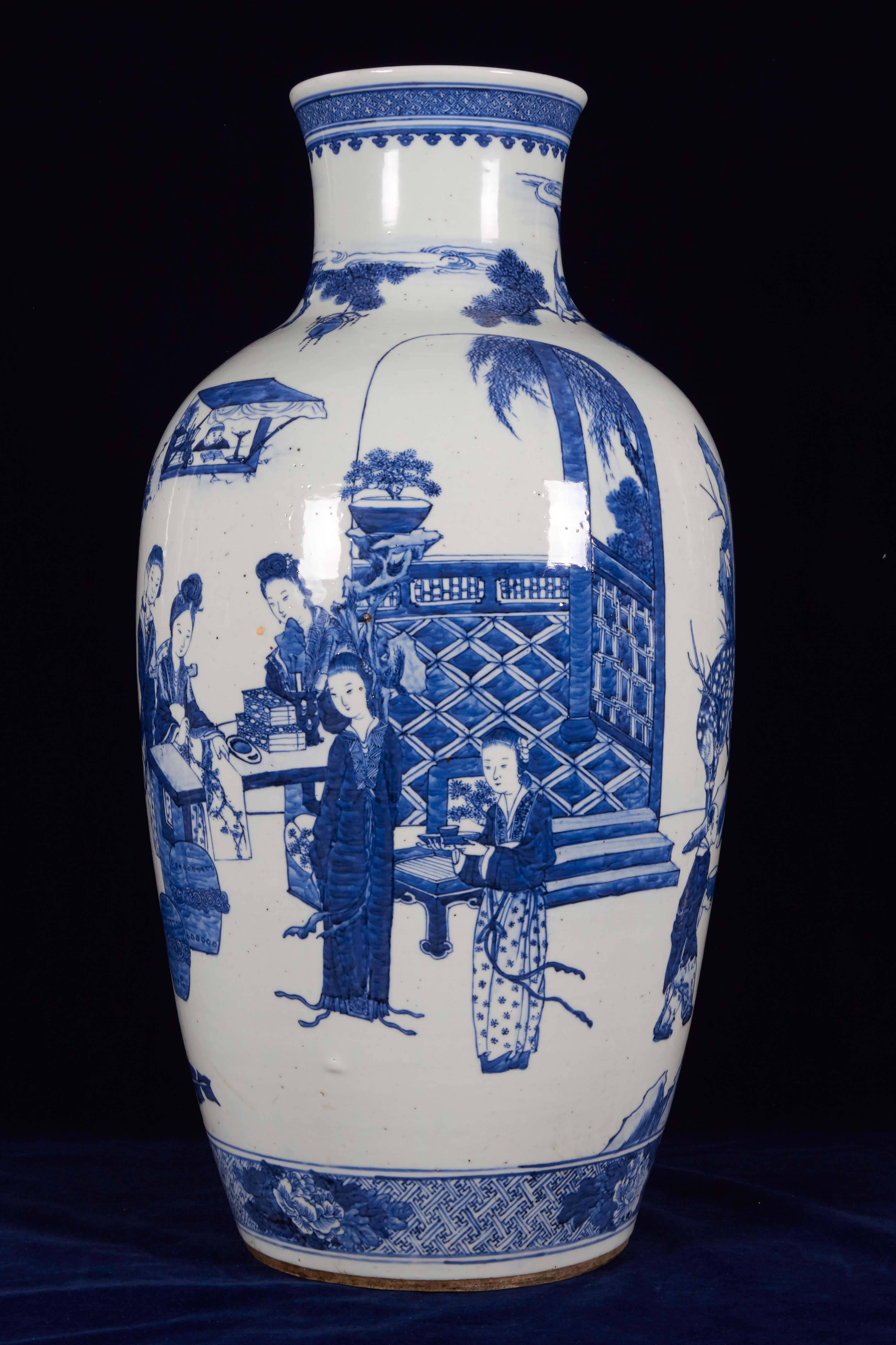 Large Chinese Porcelain Figural Blue and White Vase, 19th Century 2