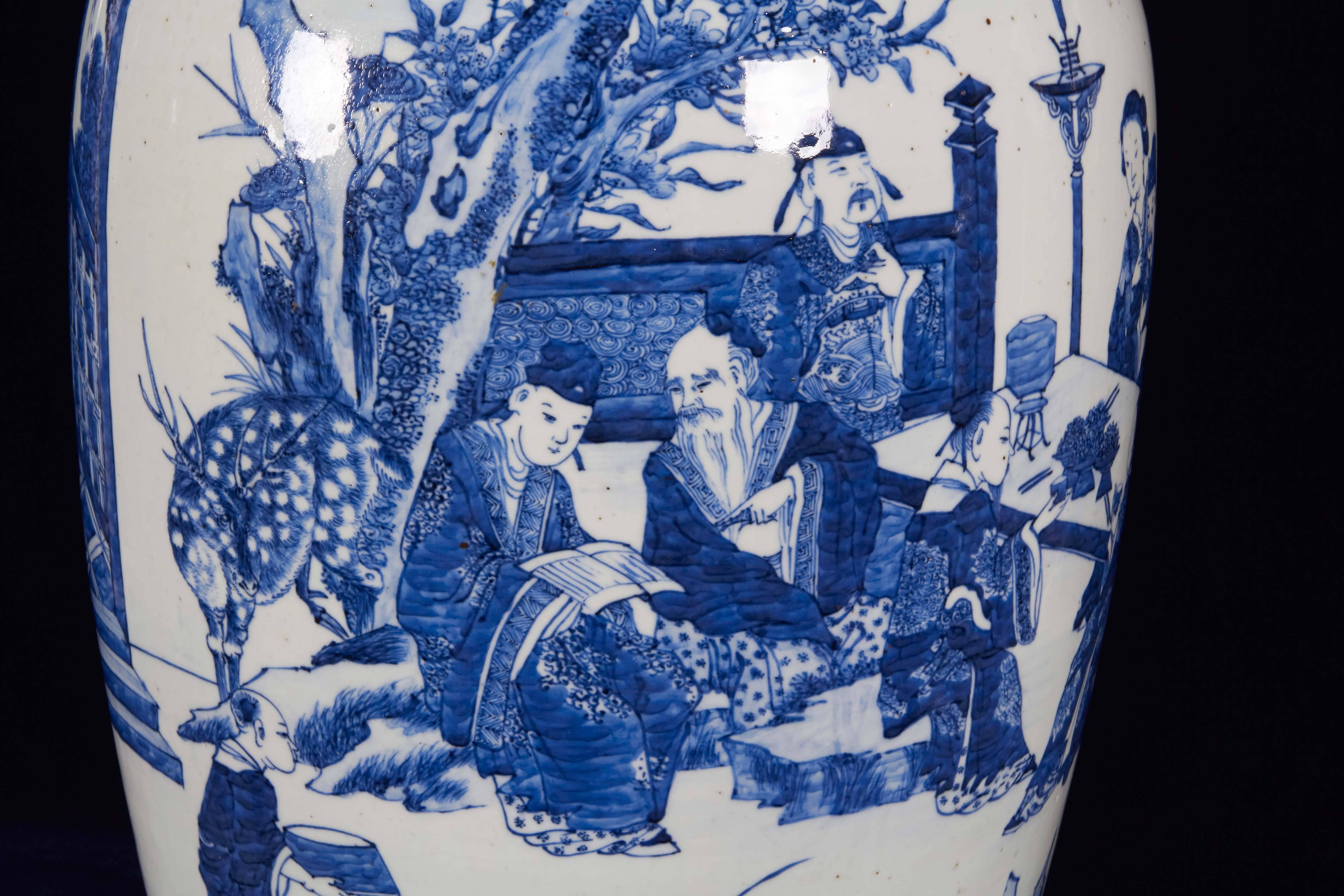 Large Chinese Porcelain Figural Blue and White Vase, 19th Century 3