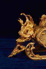 Unusual French Sled Chariot Bronze & Onyx Centerpiece with Cupid and Swan