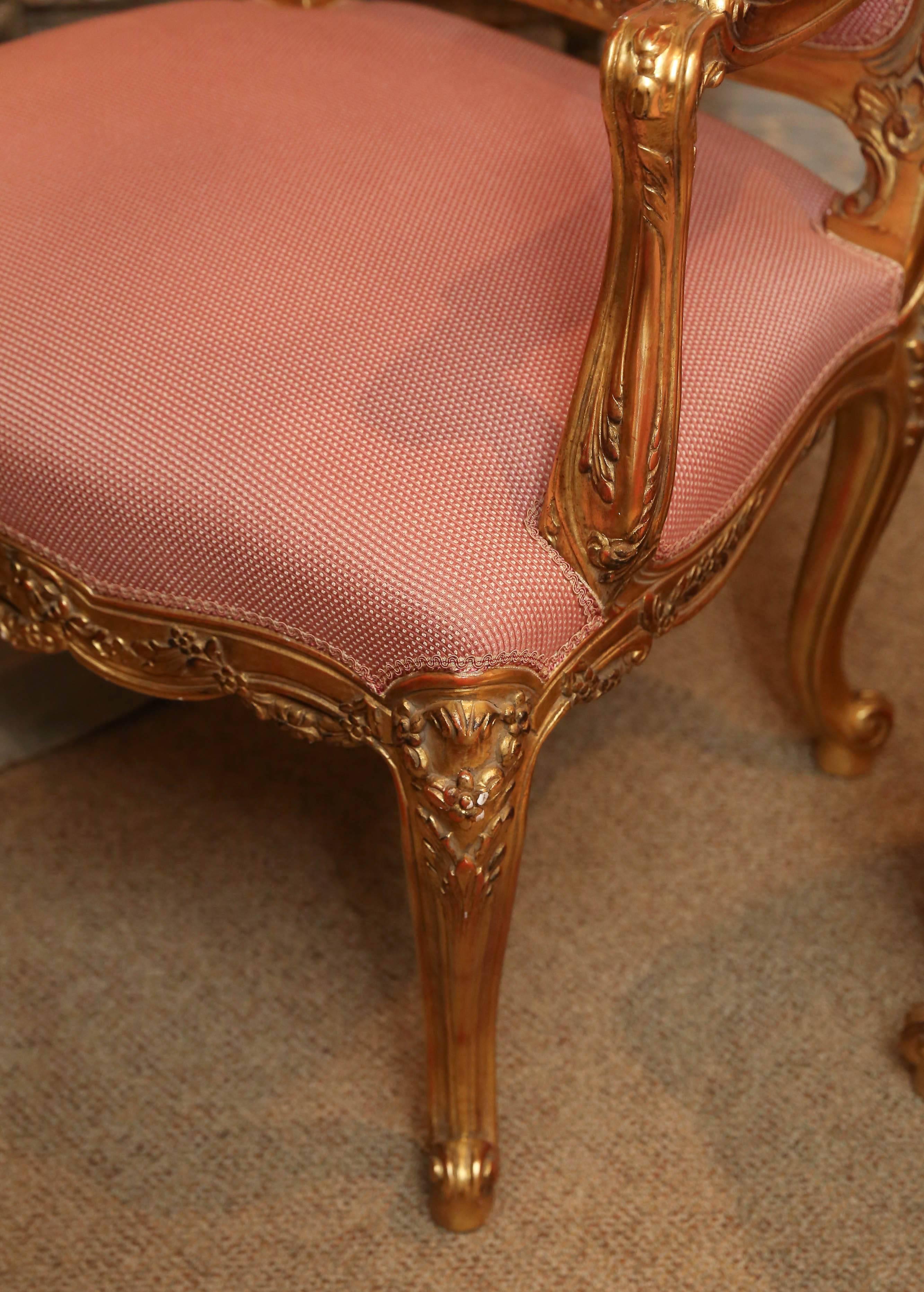 20th Century Set of Eight custom  French Louis XV Style Giltwood Dining Chairs, highly carved