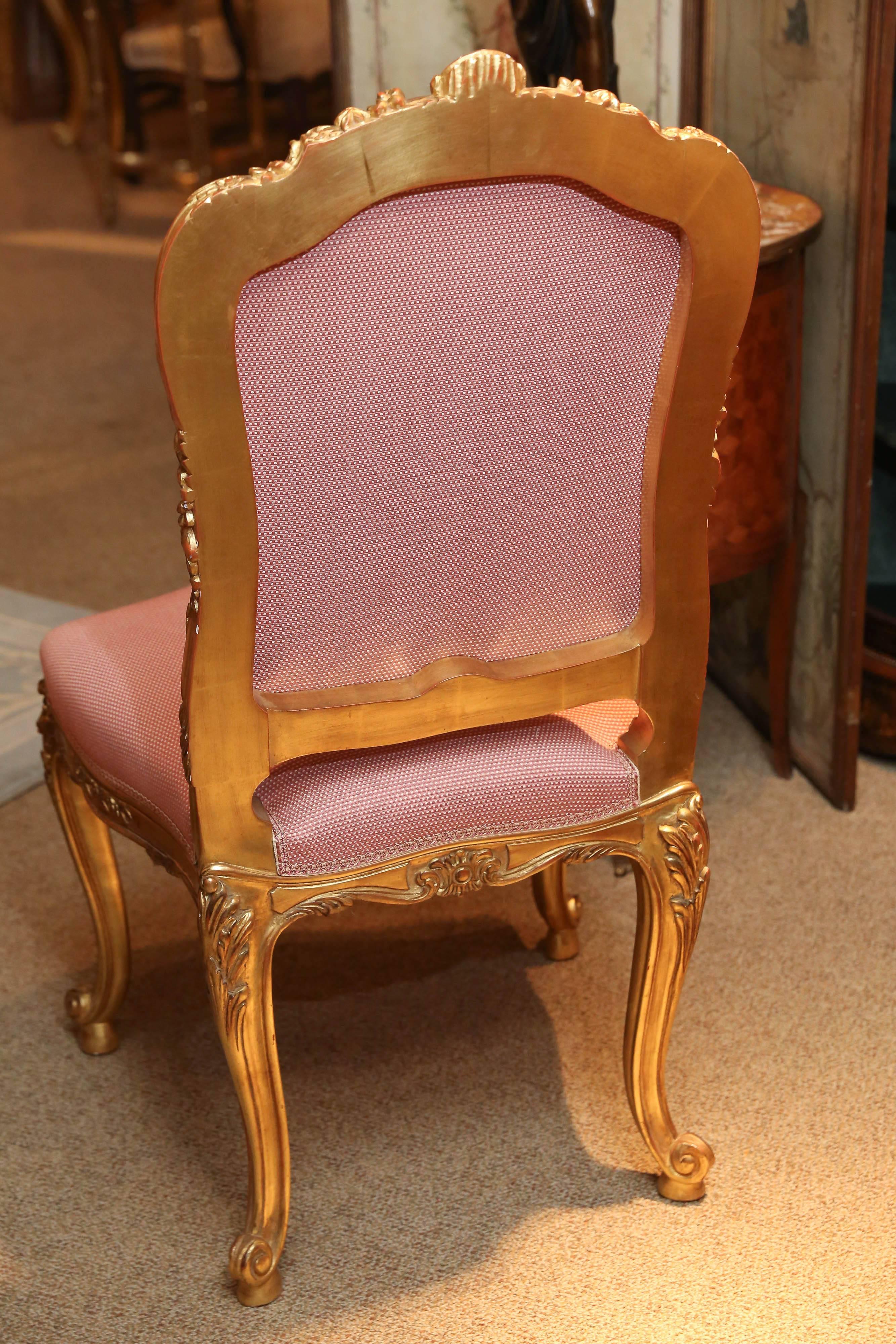 Set of Eight custom  French Louis XV Style Giltwood Dining Chairs, highly carved 1