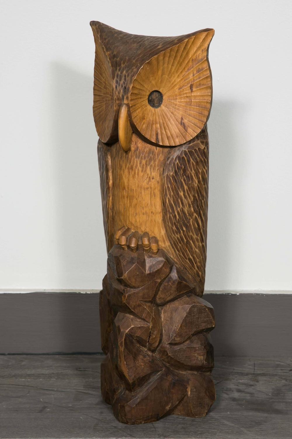 Large 1950s Wood Owl Sculpture at 1stdibs