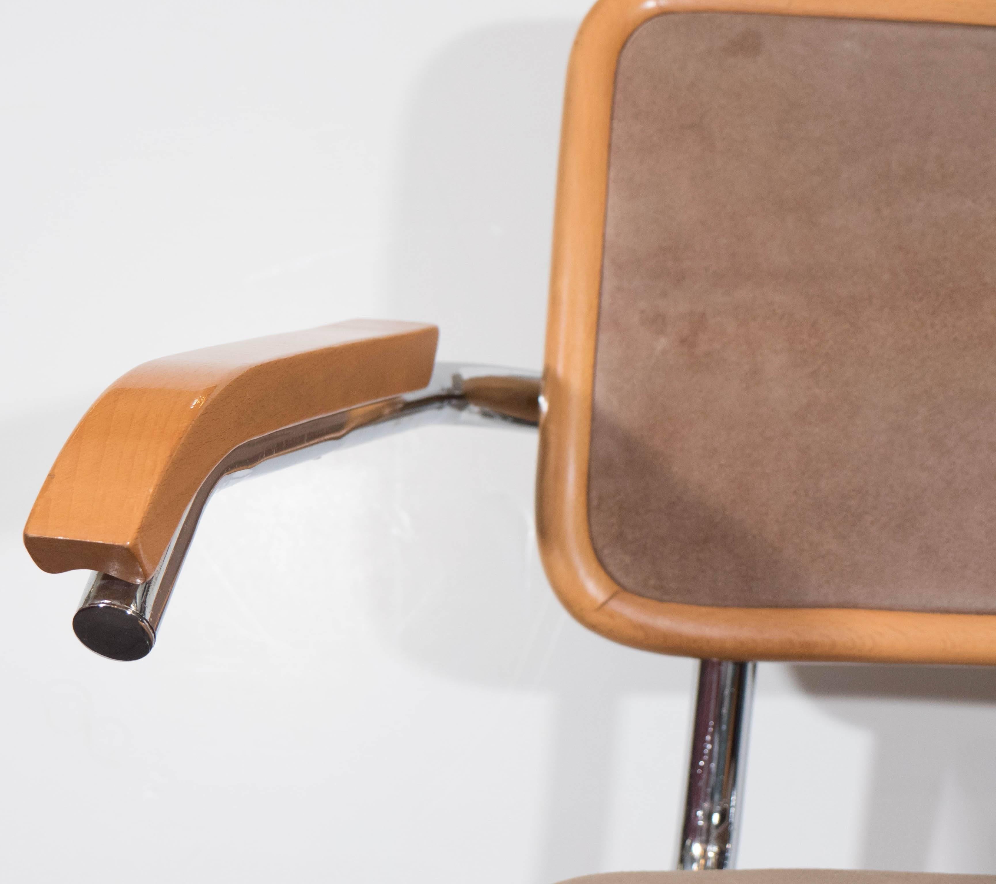 Bauhaus Italian Beech and Chrome Armchair, in the Manner of Marcel Breuer