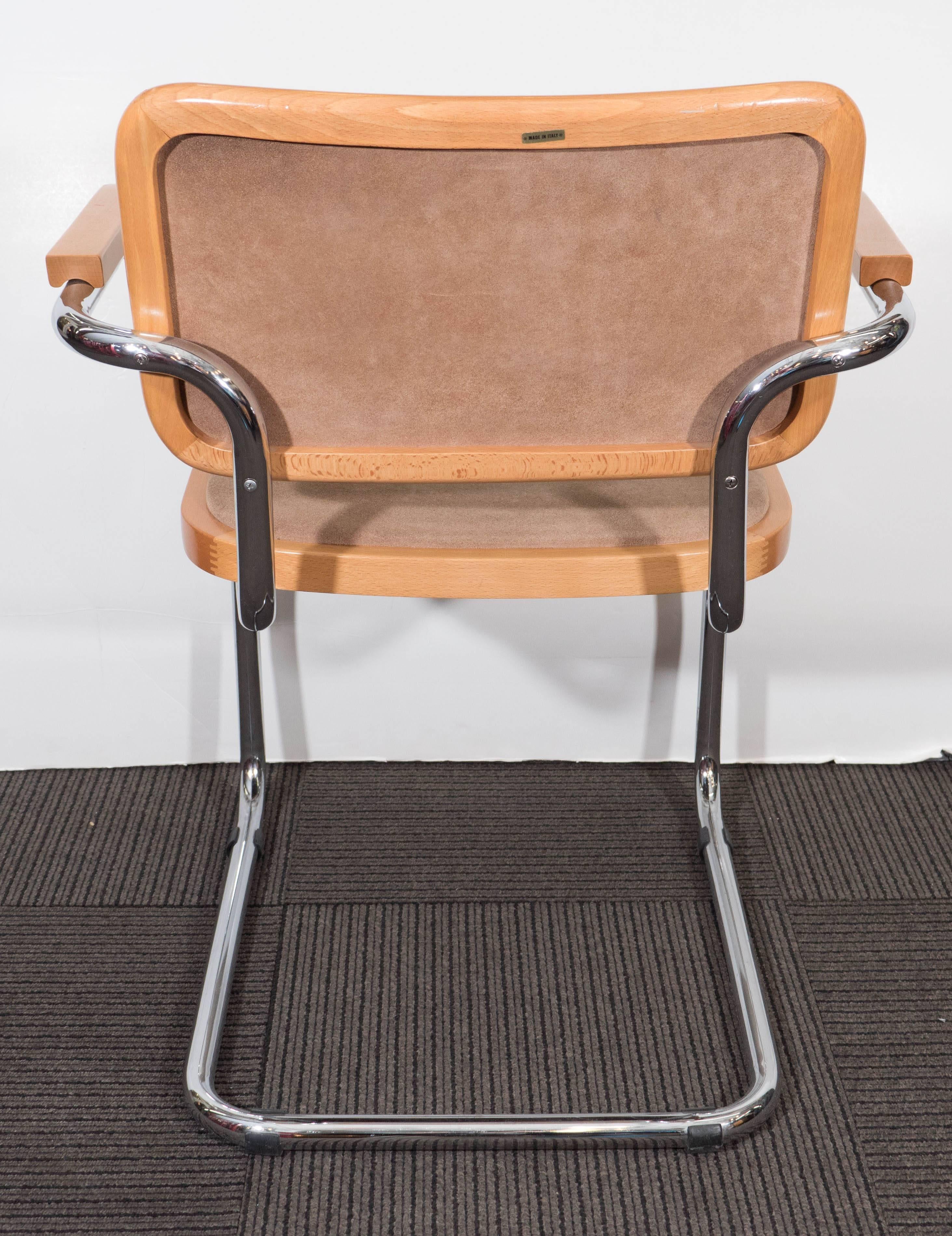 Late 20th Century Italian Beech and Chrome Armchair, in the Manner of Marcel Breuer