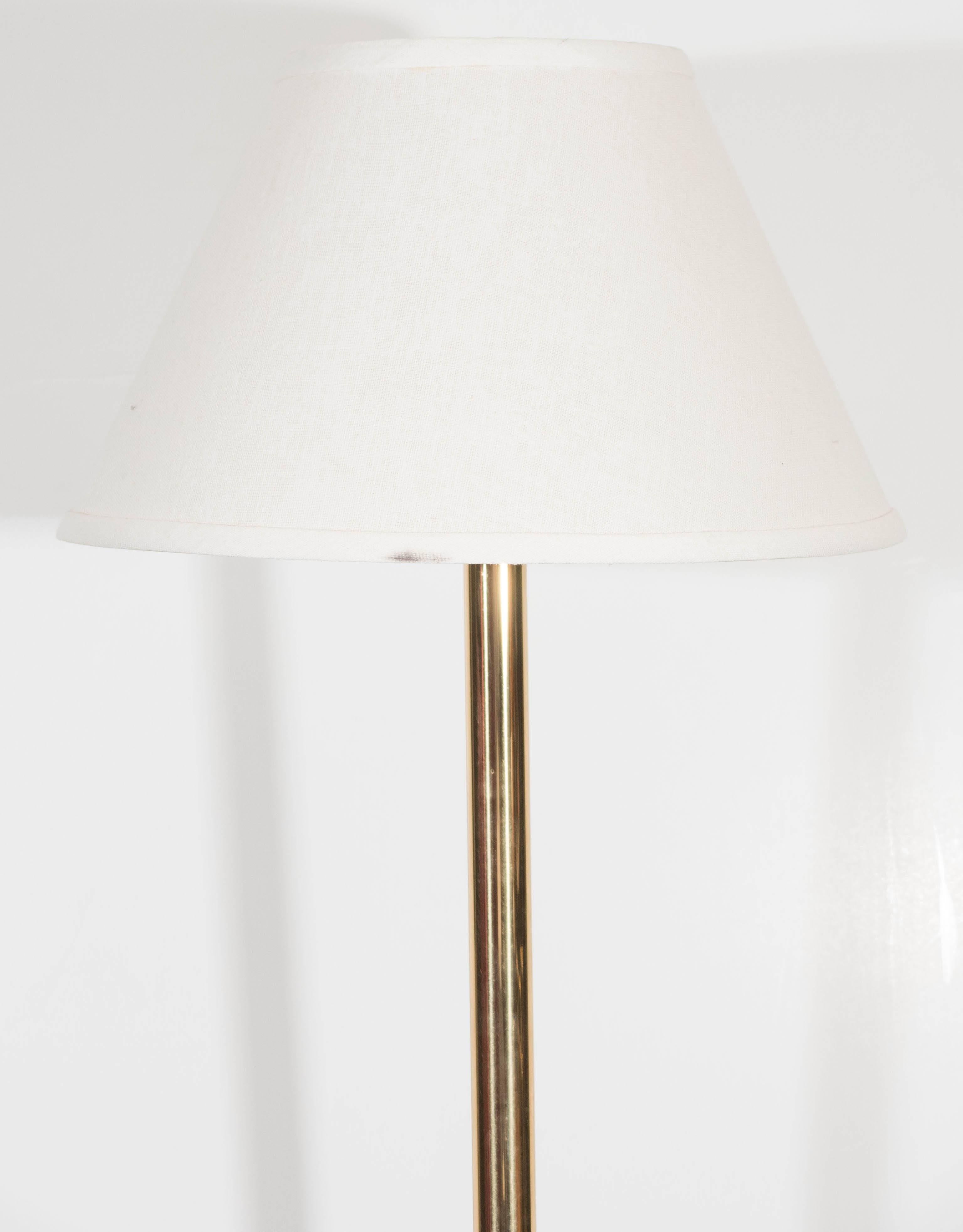American Casella Brass Floor Lamp with Linen Shade