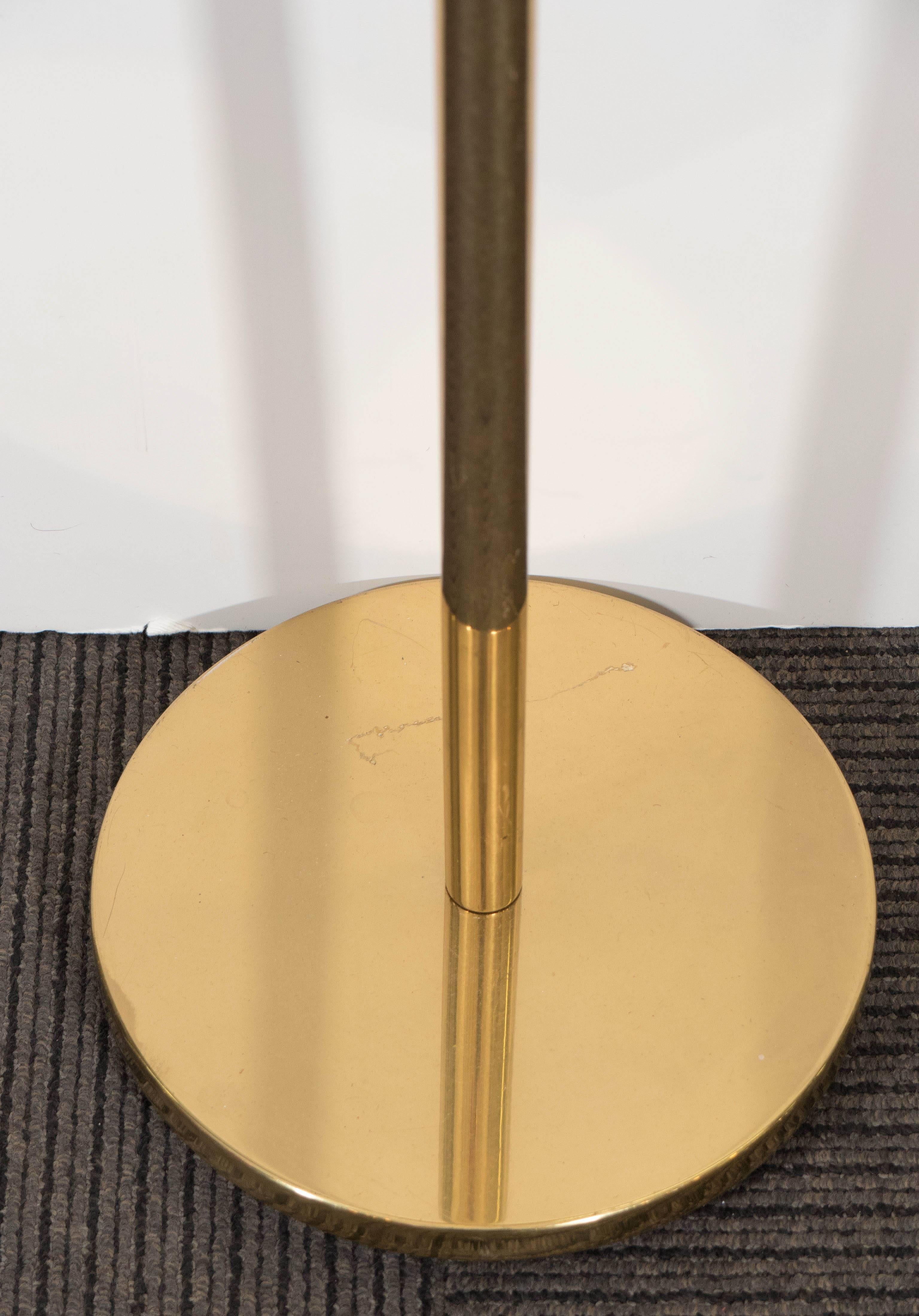 Casella Brass Floor Lamp with Linen Shade In Good Condition In New York, NY