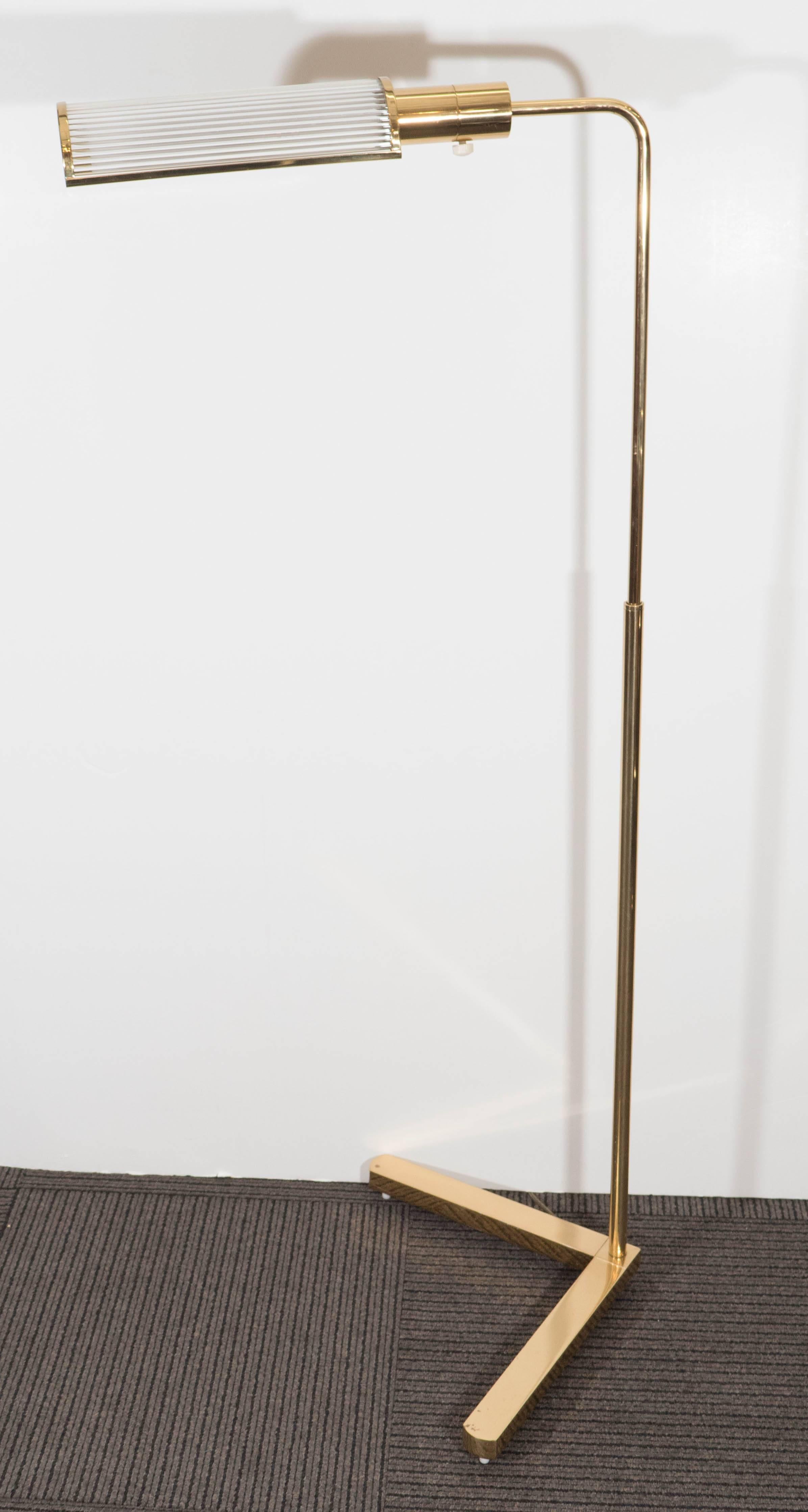 American Casella Brass Pharmacy Floor Lamp with Glass Rod Shade